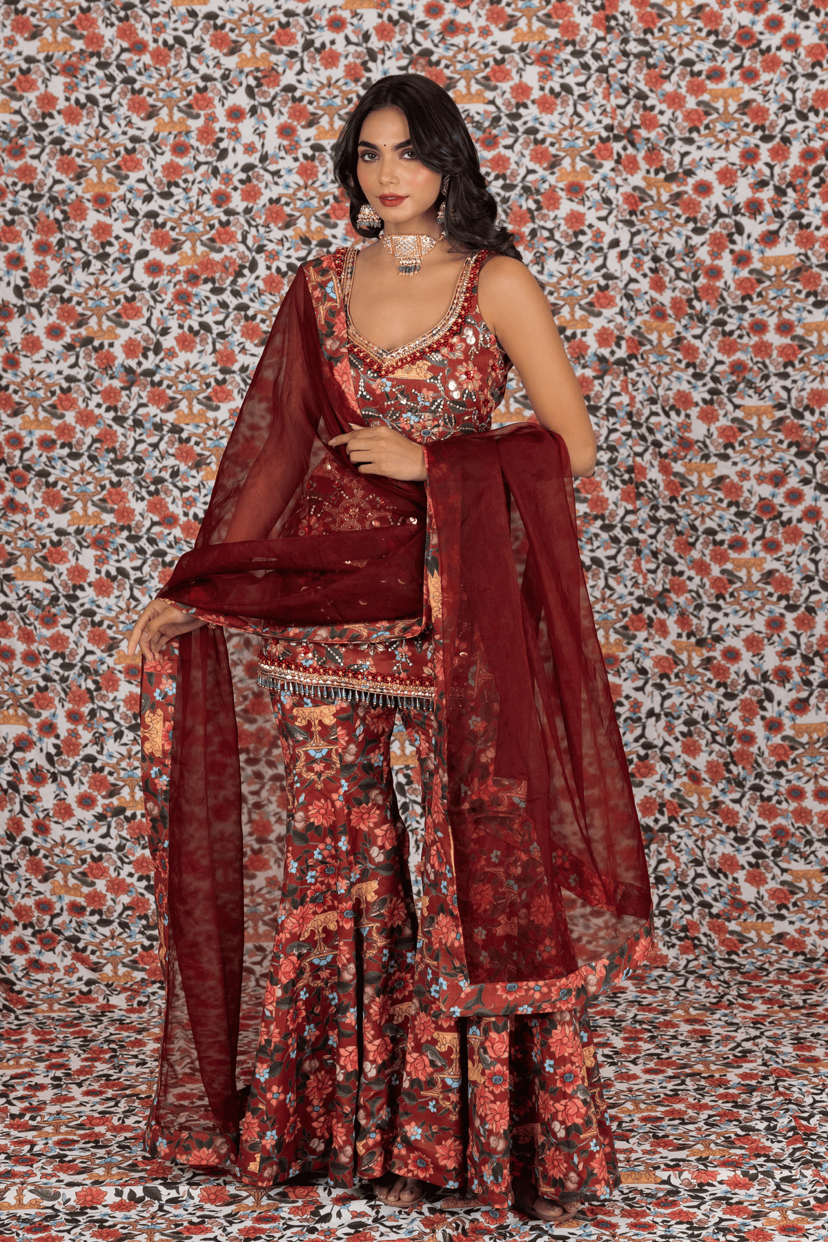 Maroon Sharara Set