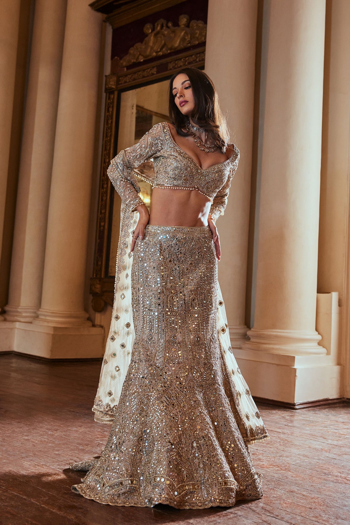 Grey Fit and Flare Lehenga Set