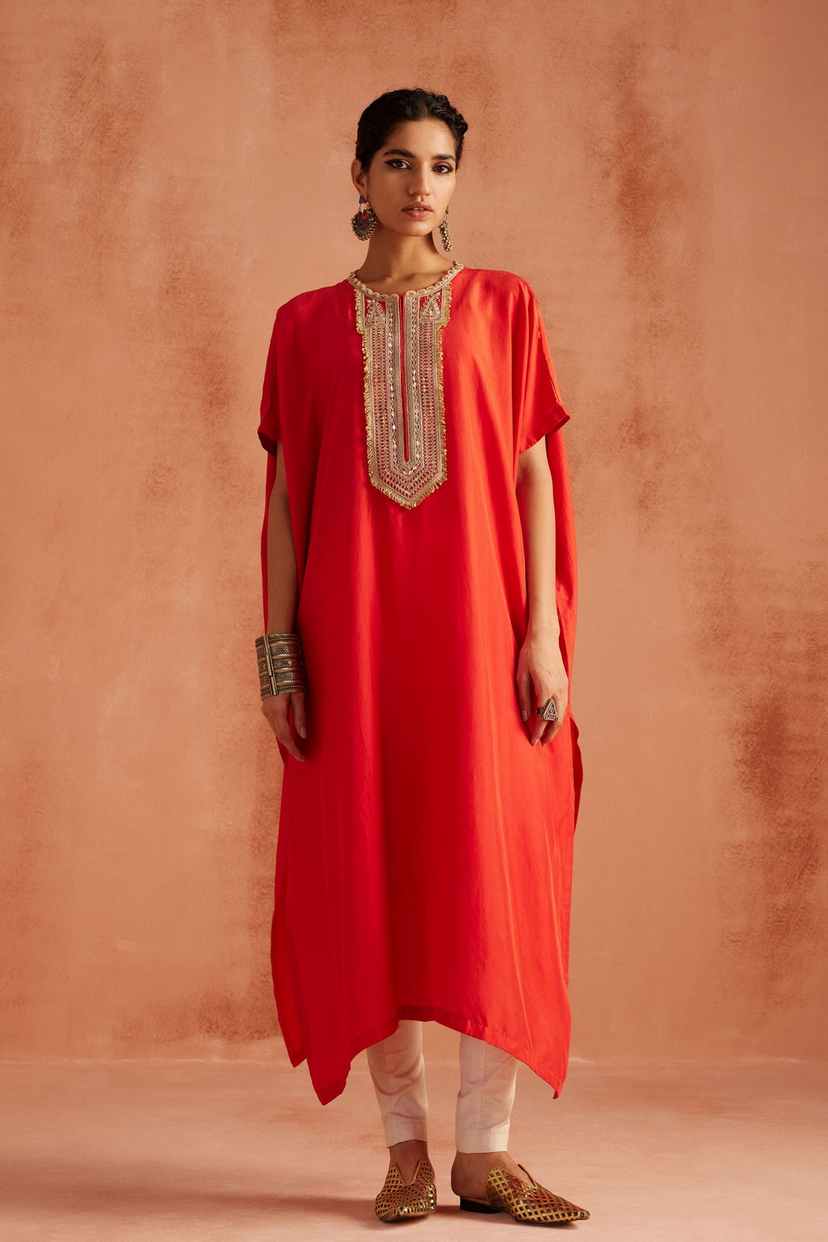 Red French Knot Kaftan Set