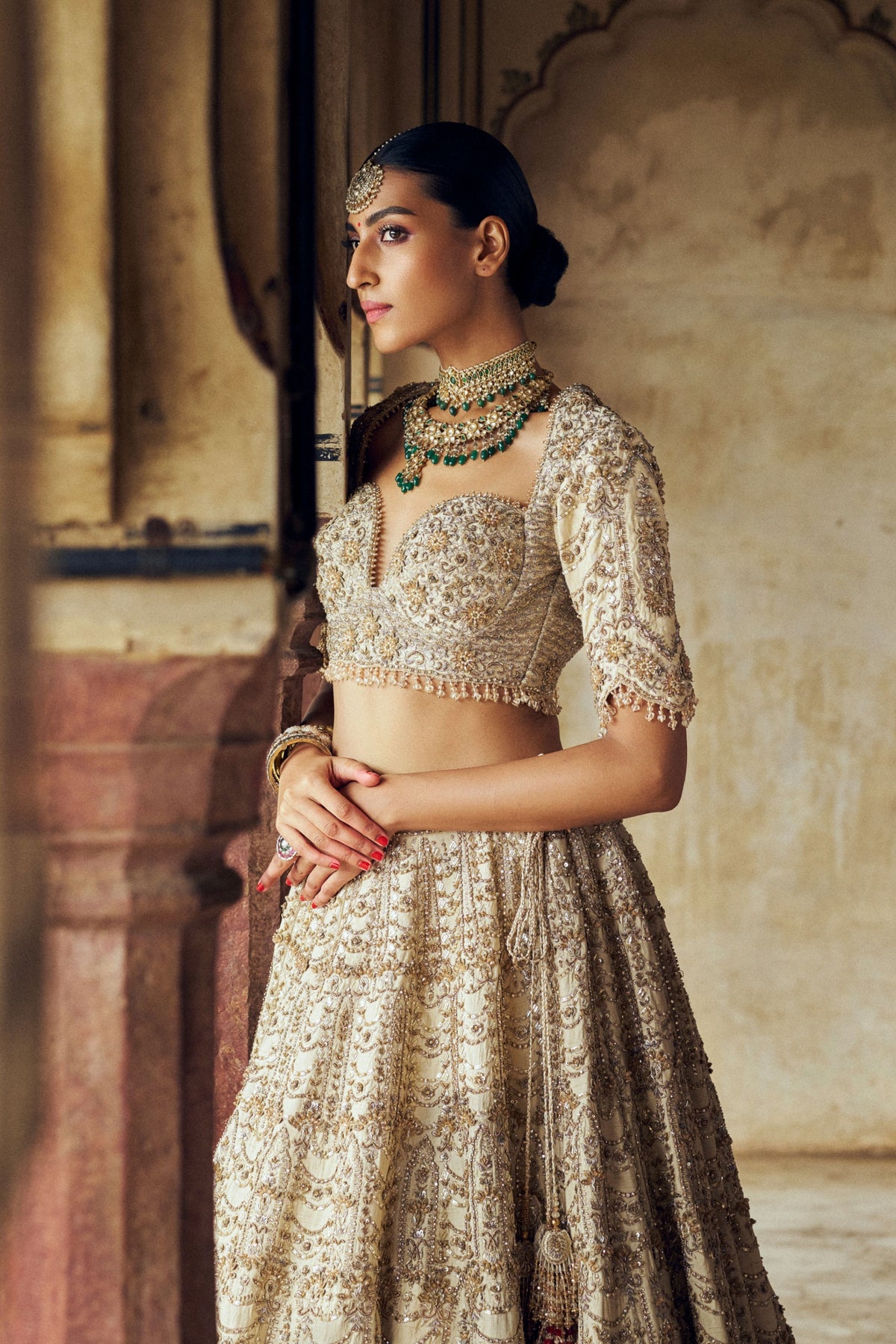 Gold kasab Lehenga Choli Set