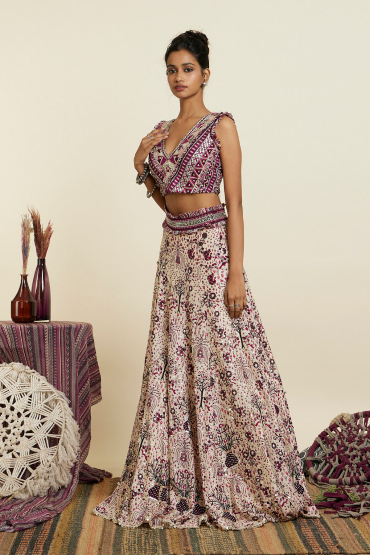 Merlot Print Embellished Lehenga Set