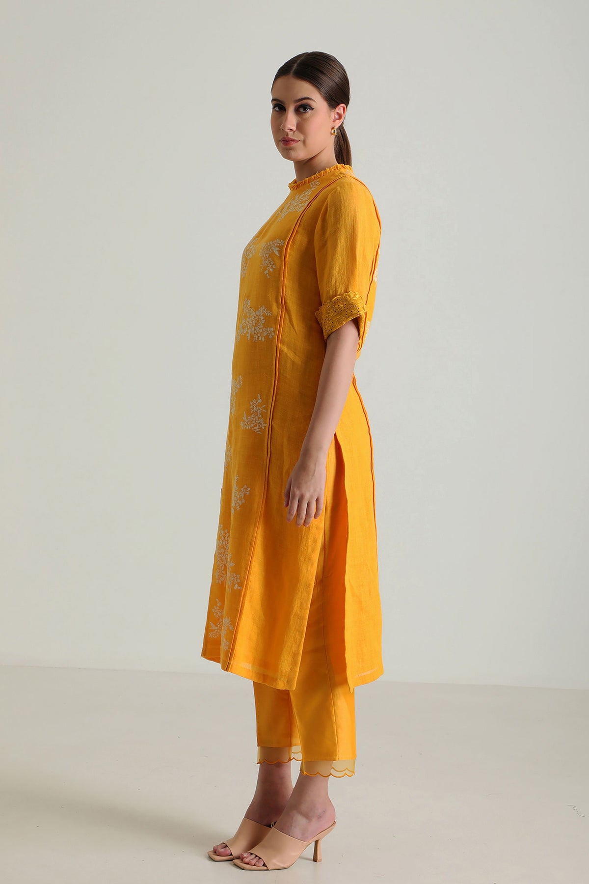 Mustard Chanderi Tunic Set