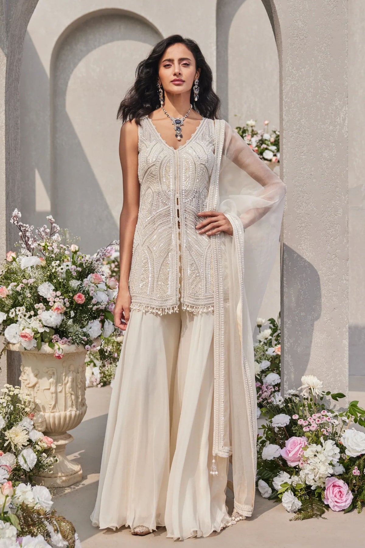 Blossom Ivory Kali Sharara Set