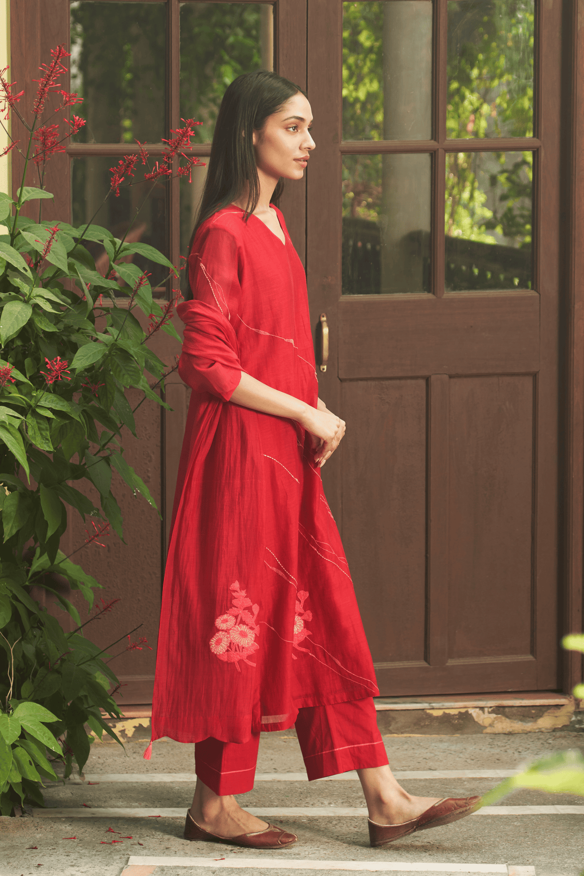 Crimson  Floral Kurta Set