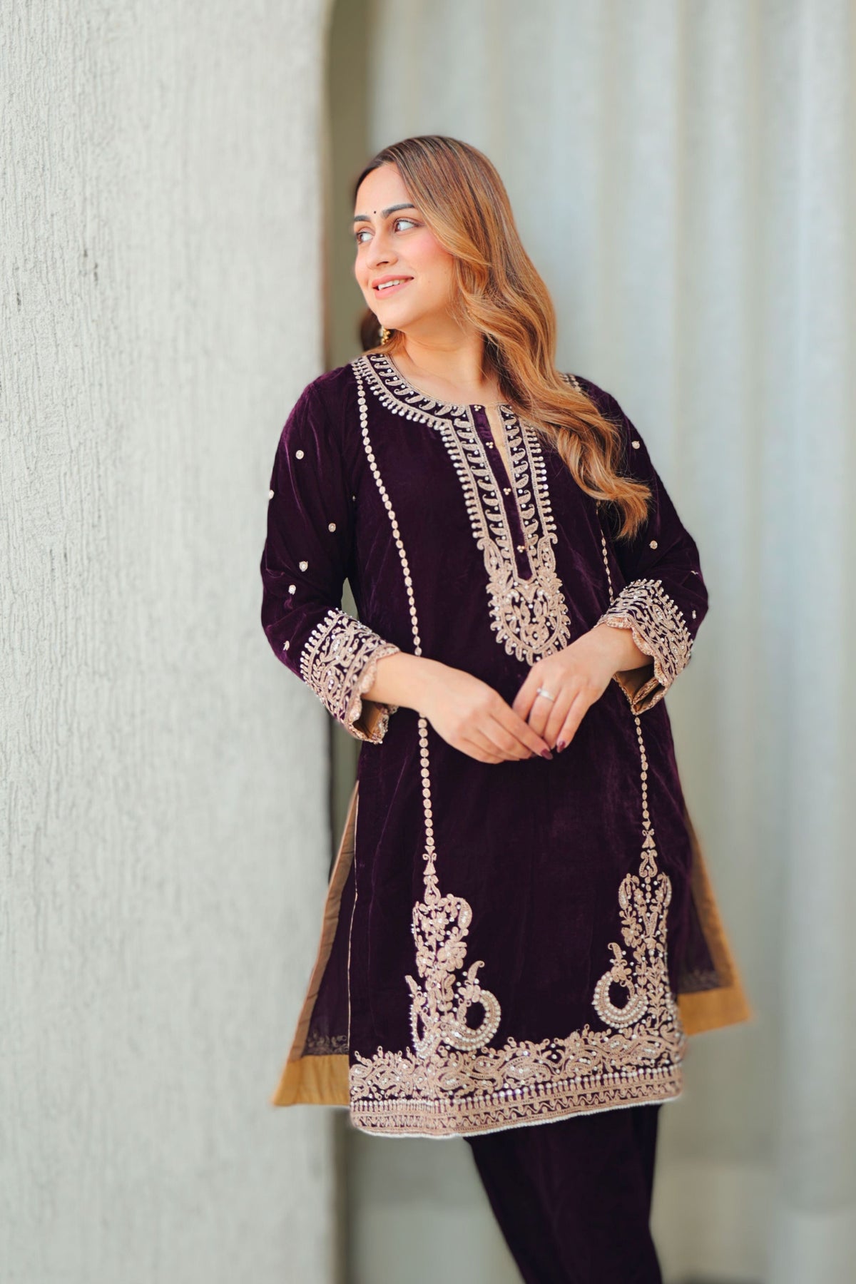 Ayat Short Wine Kurta Set