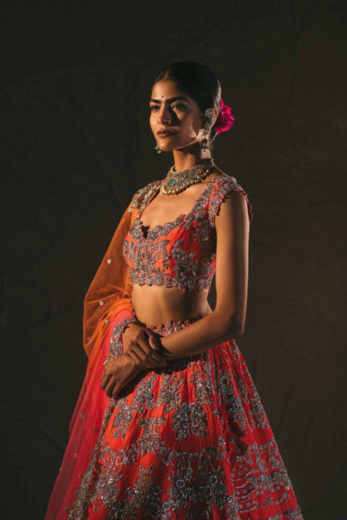 Orange mihira lehenga