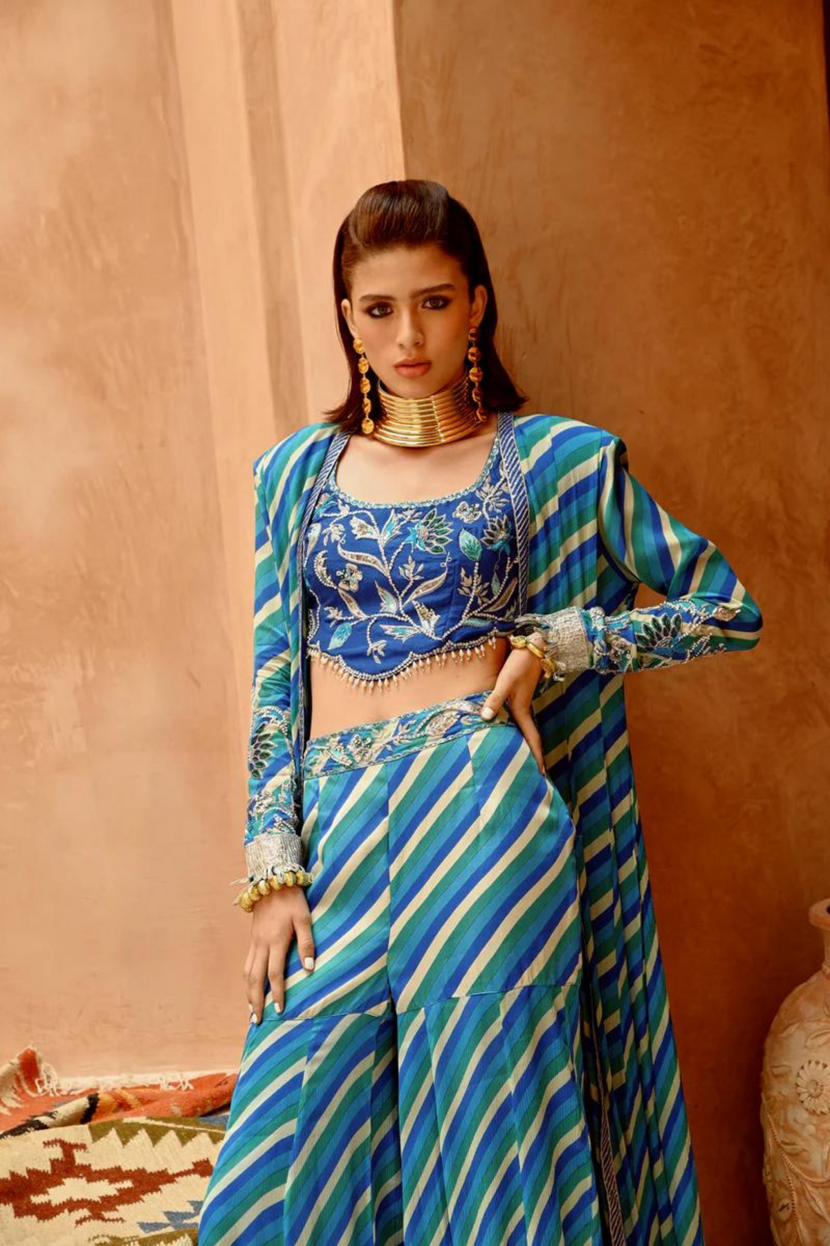 Blue Indi-leheriya Sharara Set