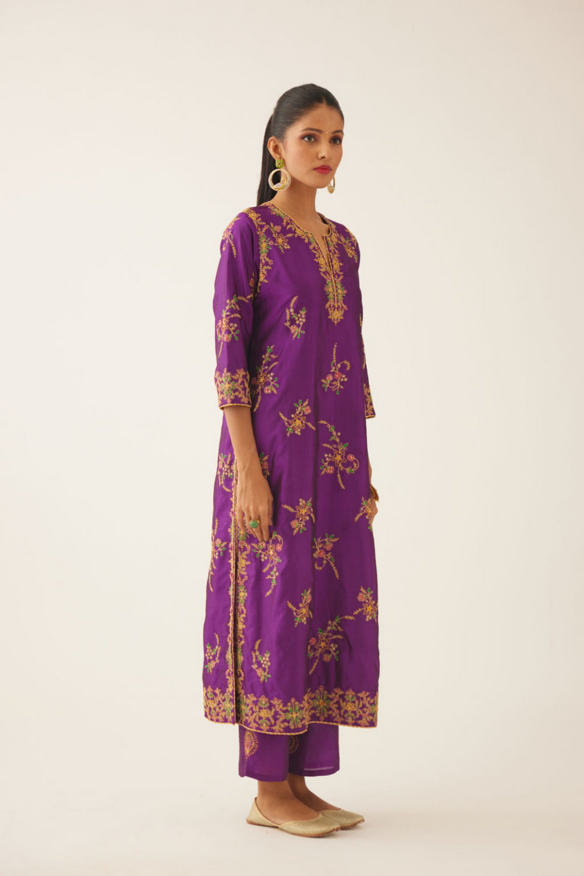 Plum Purple Straight  Silk Kurta Set