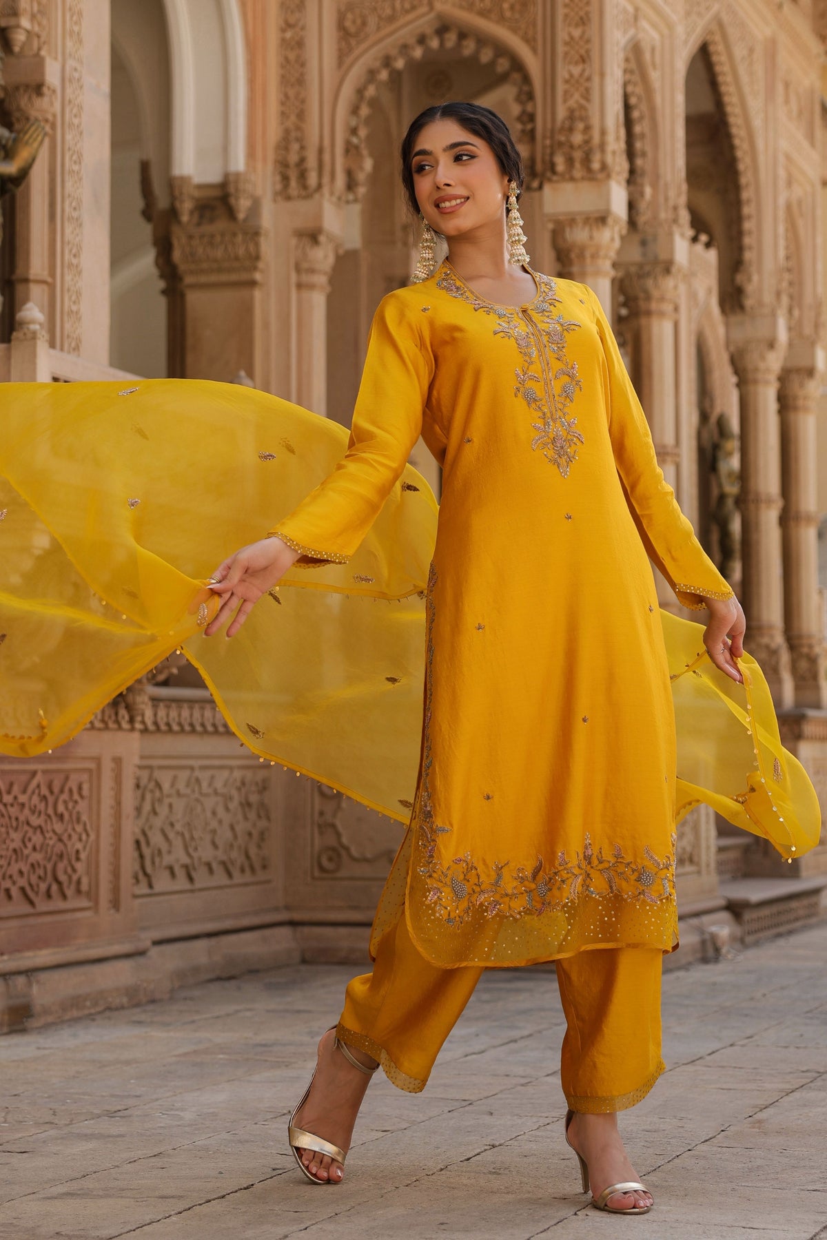 Heavy Long Yellow Kurta Set