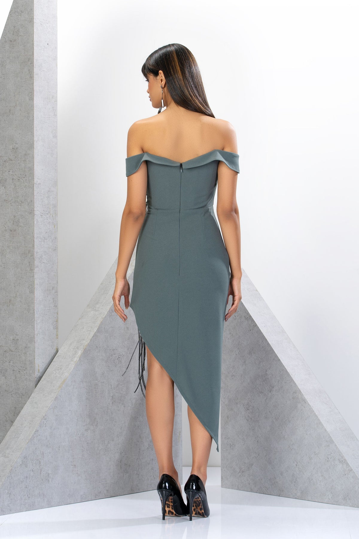 Sienna Off-shoulder Green Mini Dress