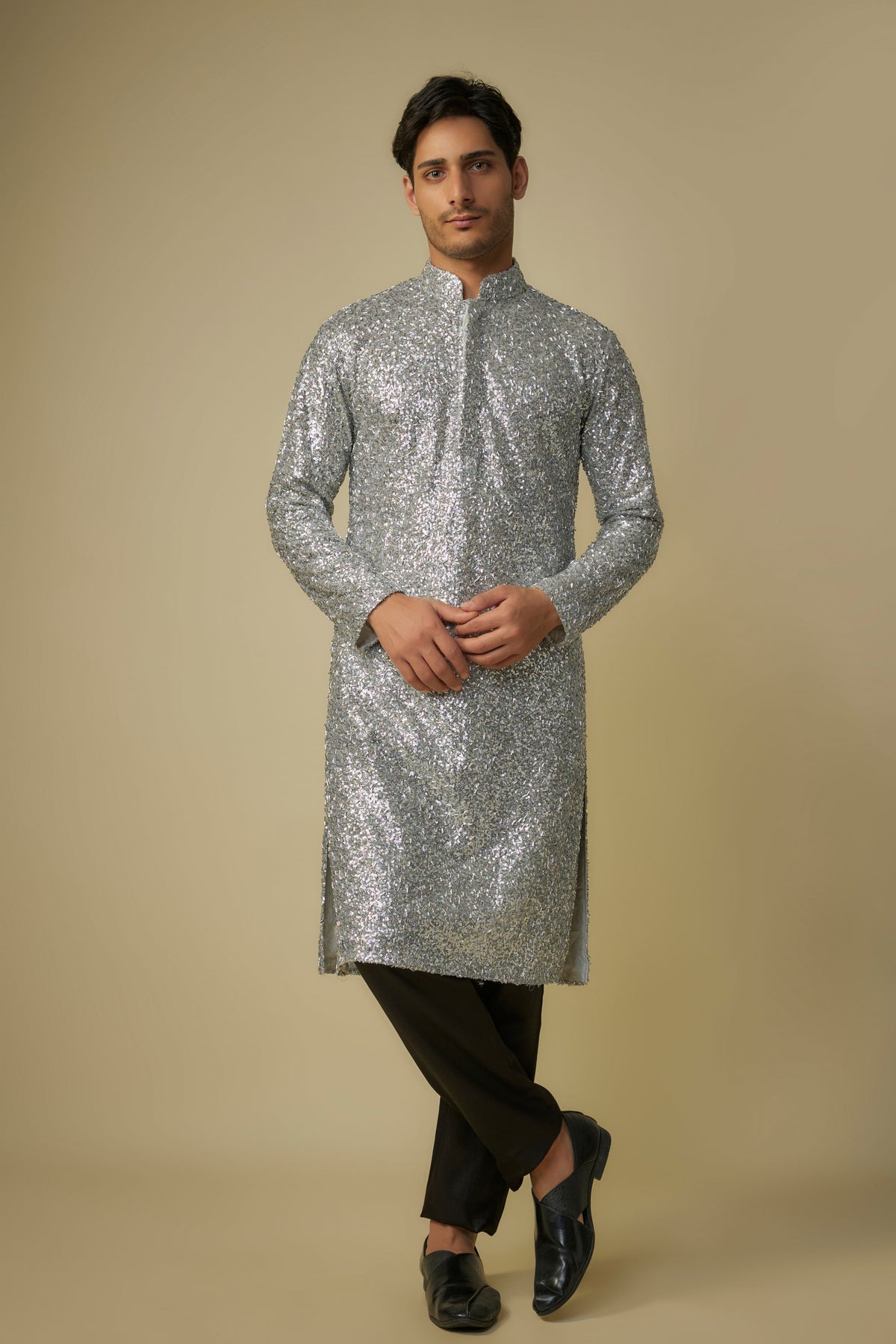 Silver Embroidered Kurta With Pants