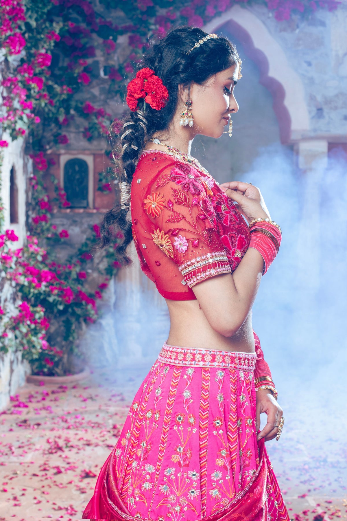 Maroon Embroidered and Printed Lehenga Set