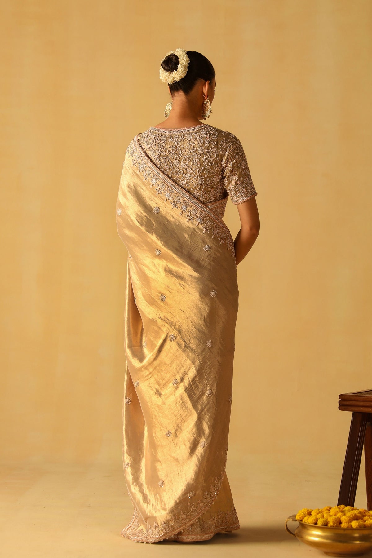 Gold Saraa Brocade Saree Set