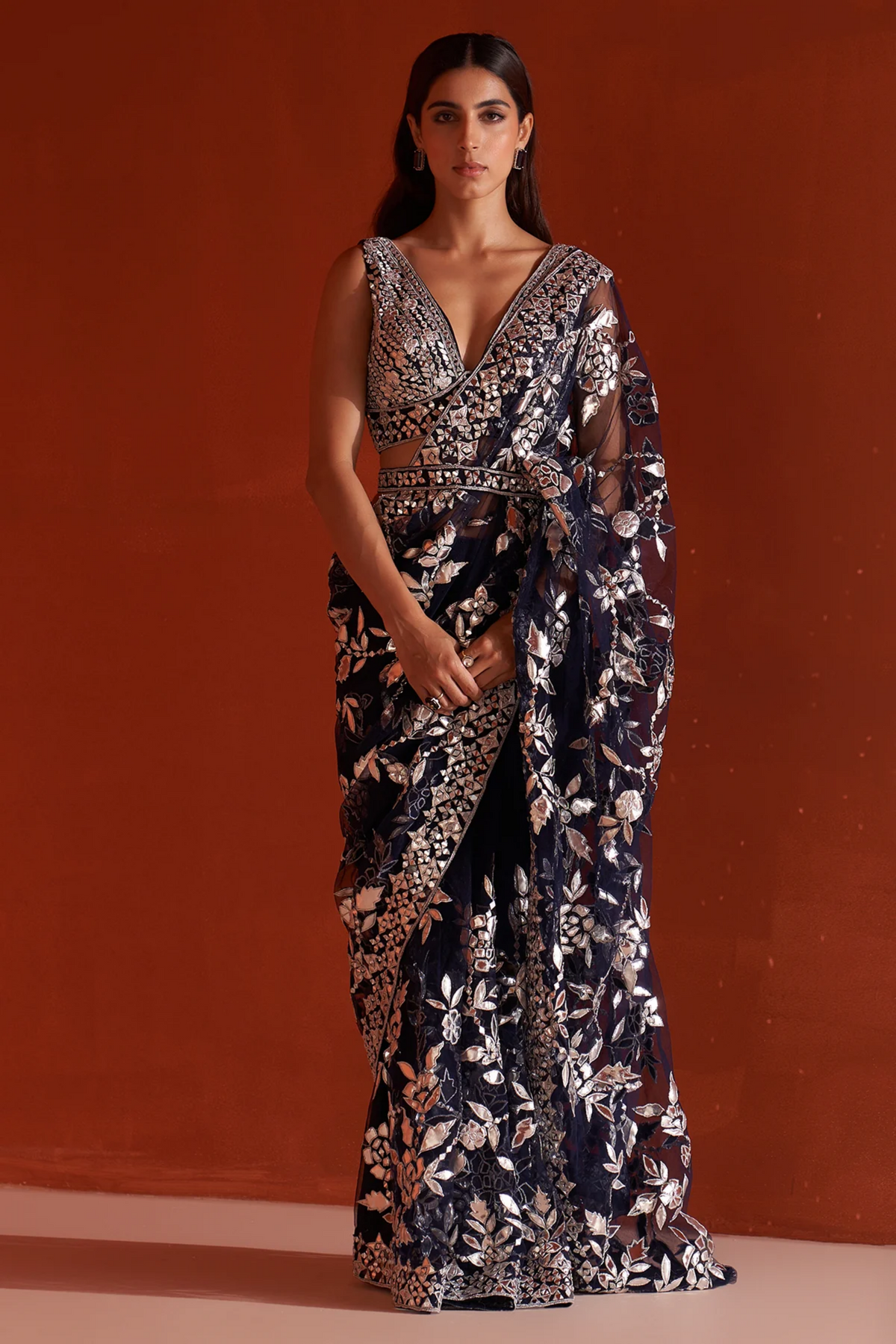 Midnight Blue Net Saree