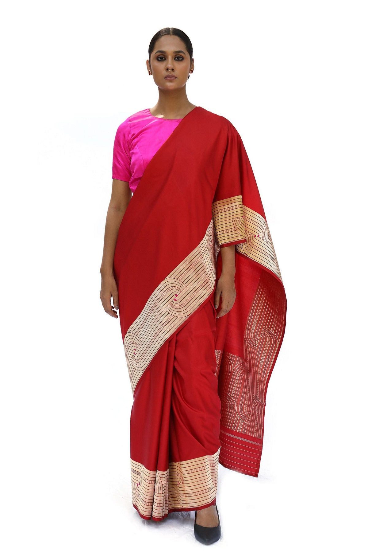 Dark Red Katan Saree