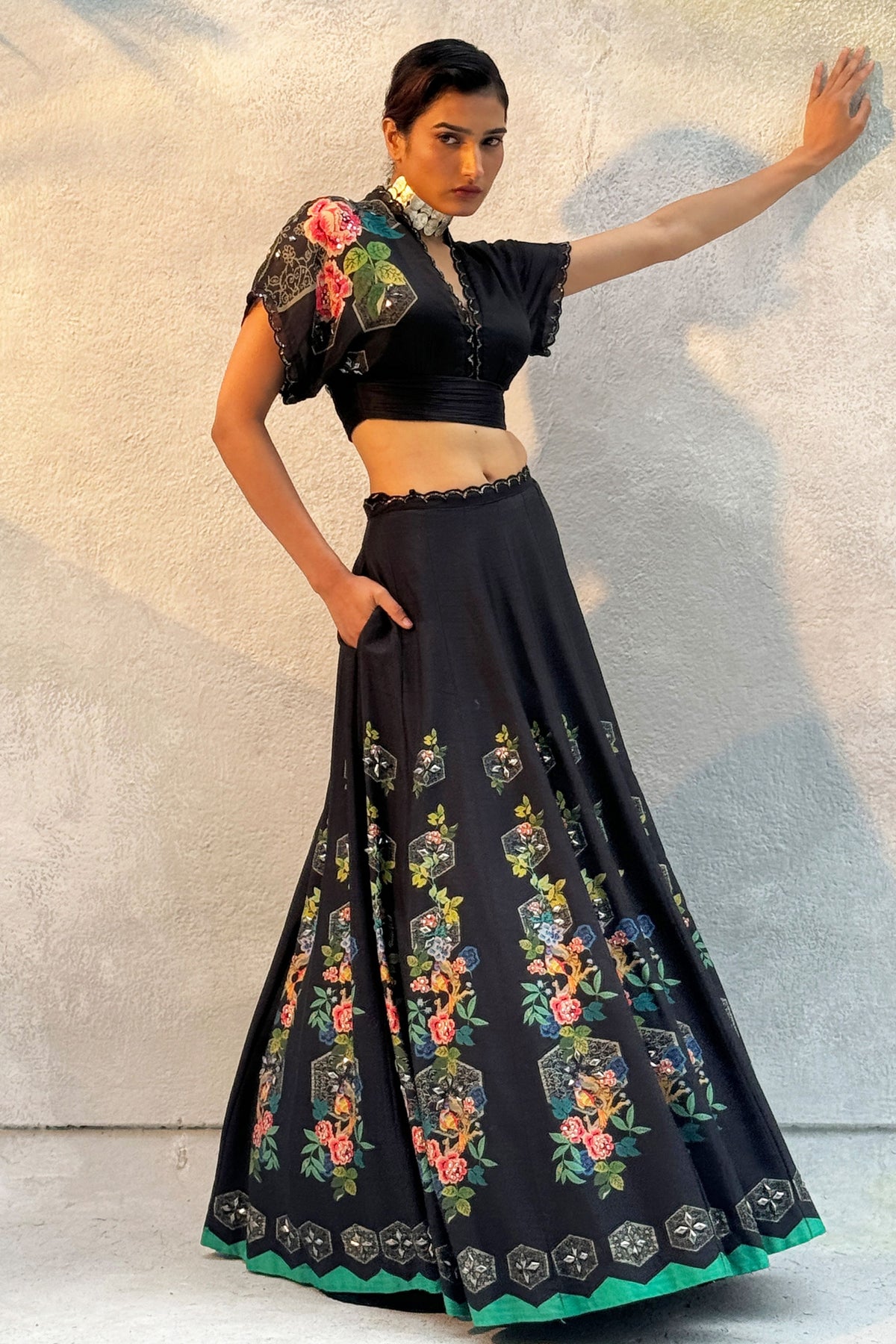 Black Printed Lehenga Set