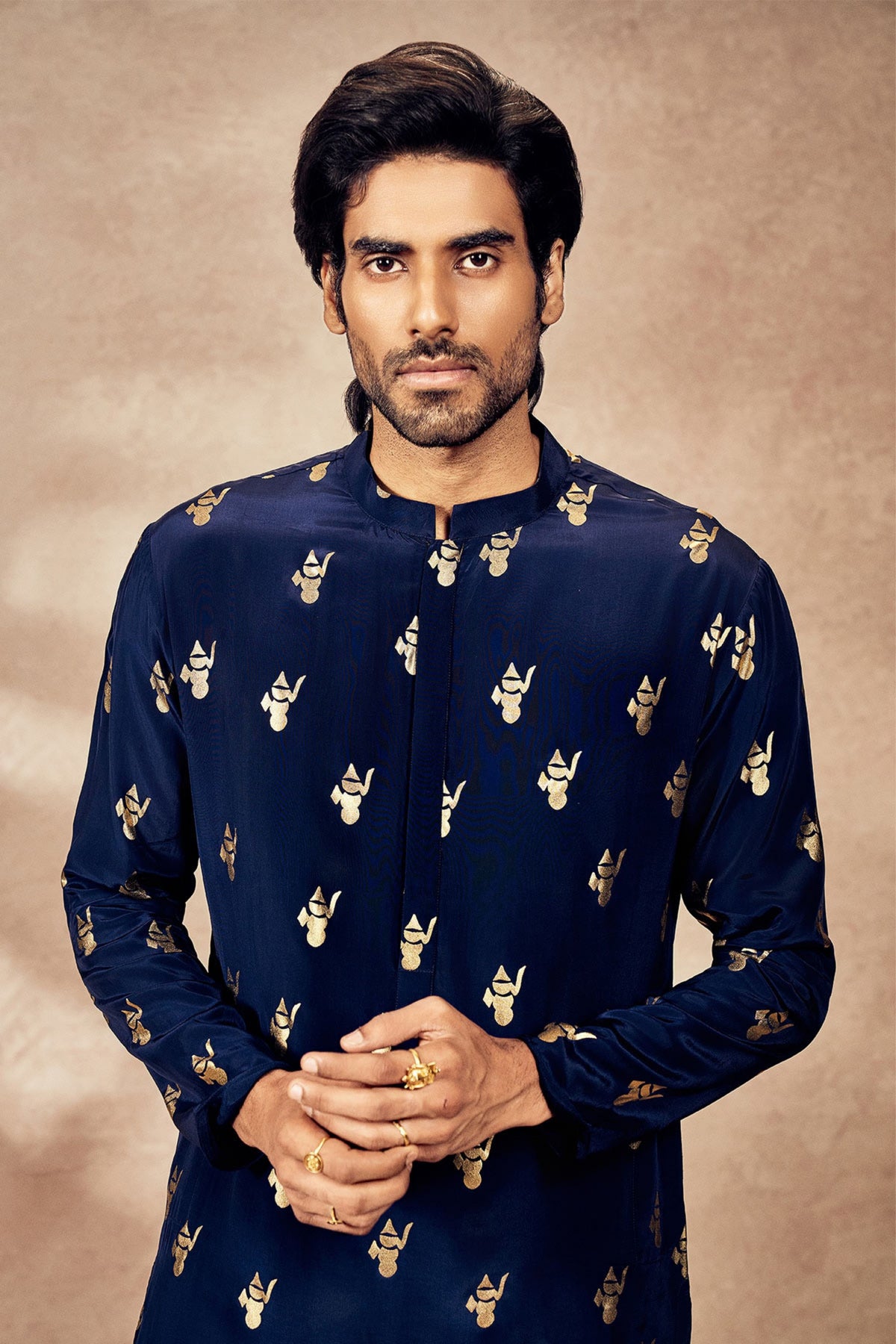 Blue Ganesha Foil Kurta Set