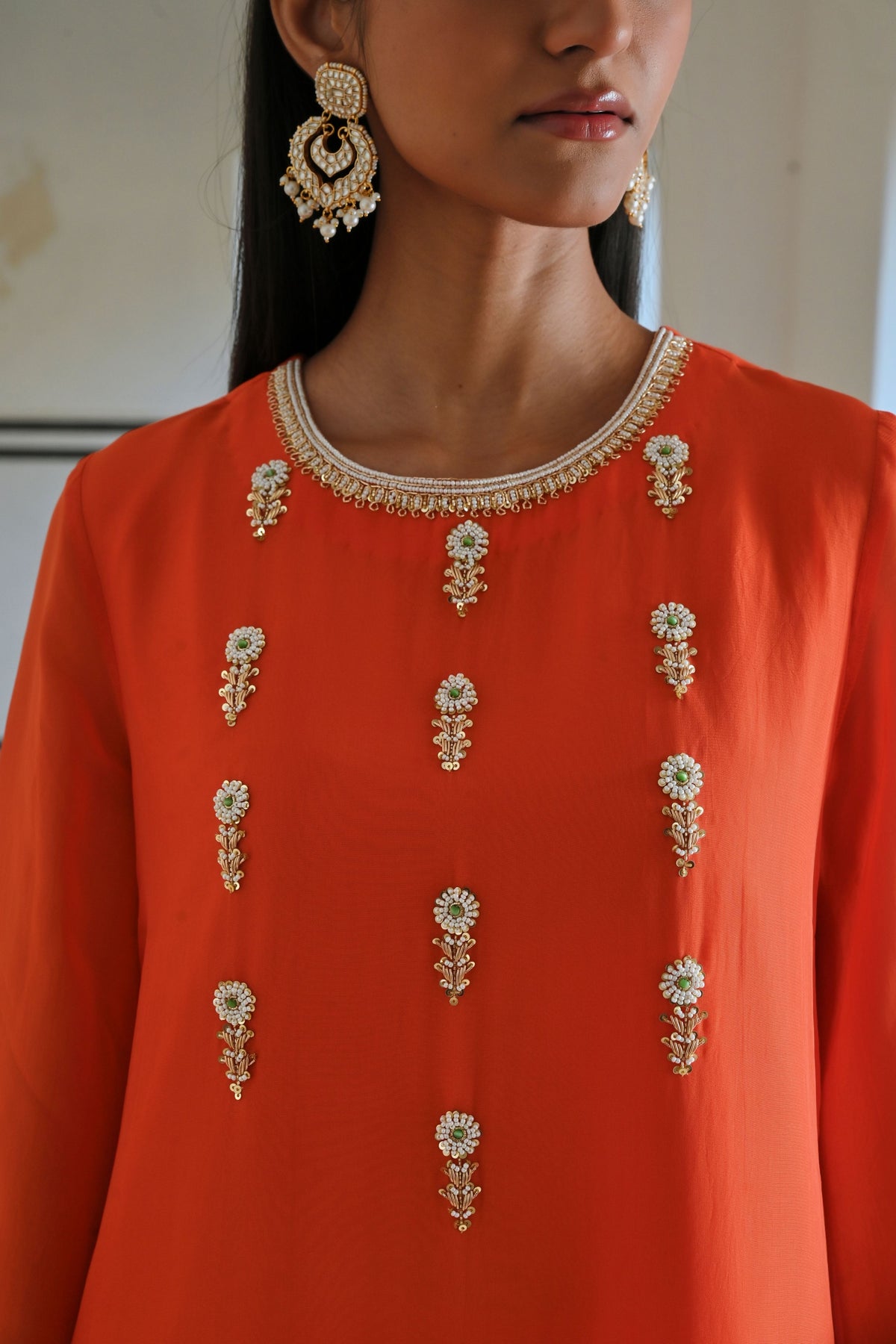 Orange Embroidered Kurta