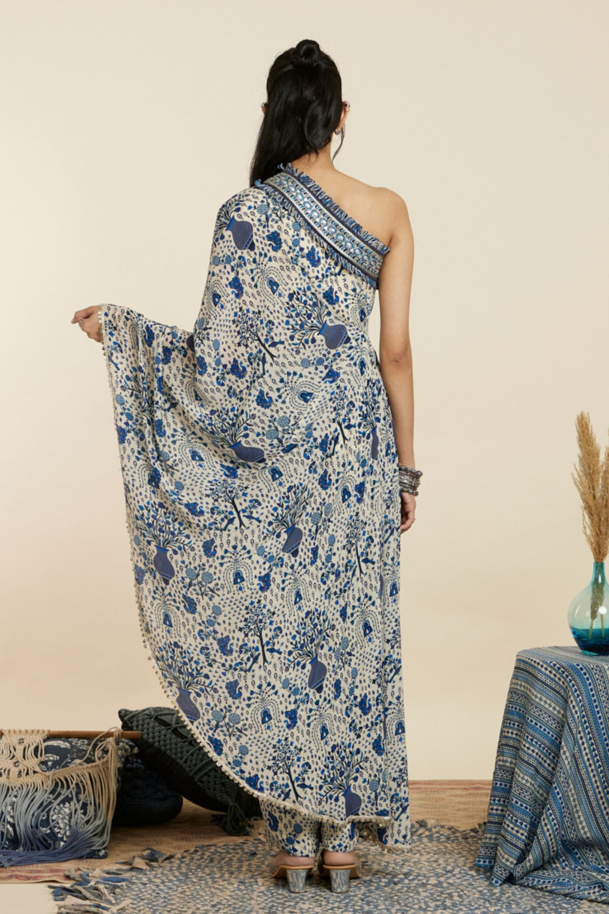 Blue One Shoulder Kaftan Set