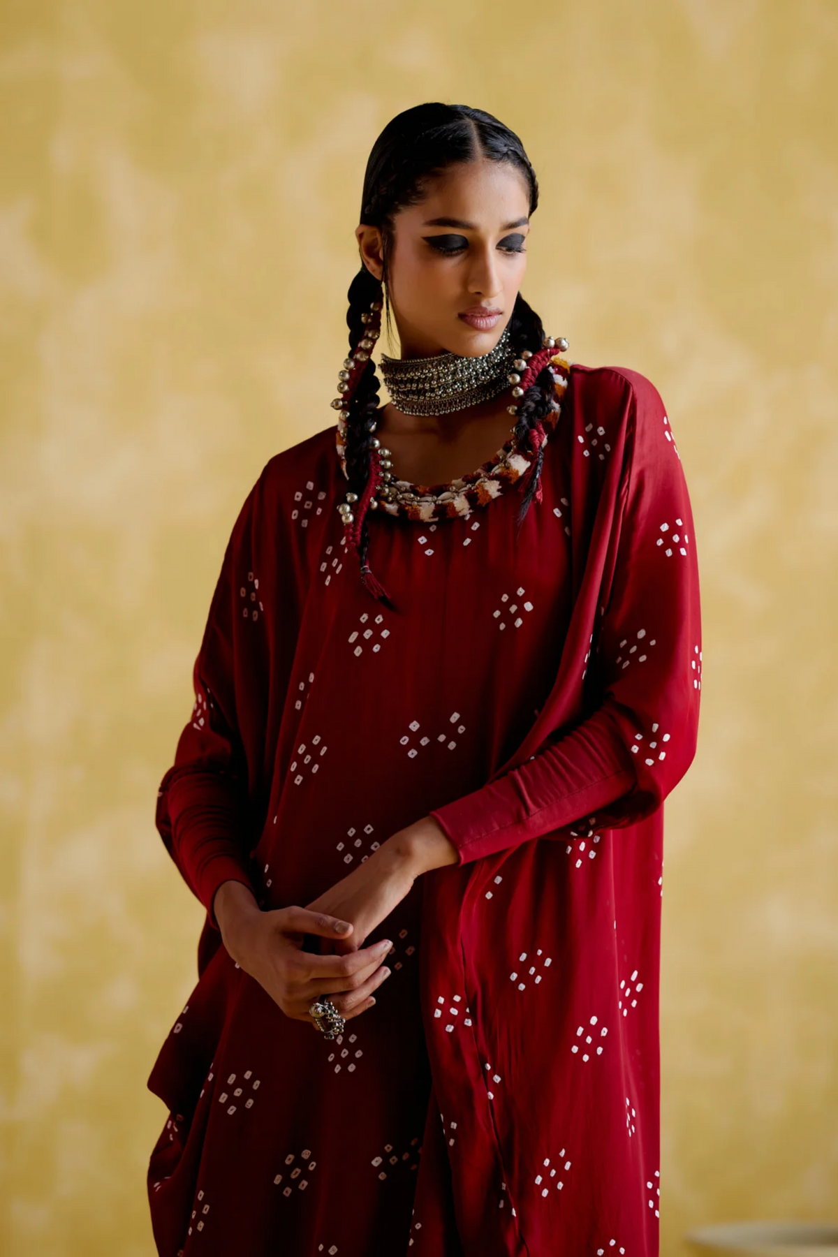 Annapoorna Maroon Bandhini Kaftan