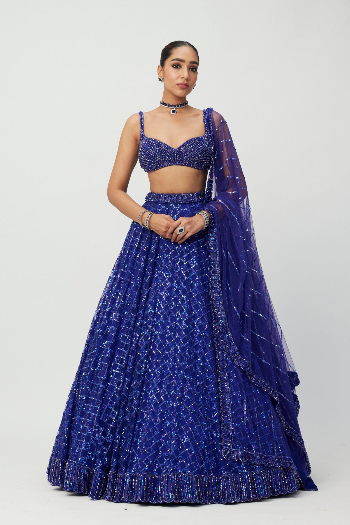 Cocktail Blue Embroidered Lehenga Set