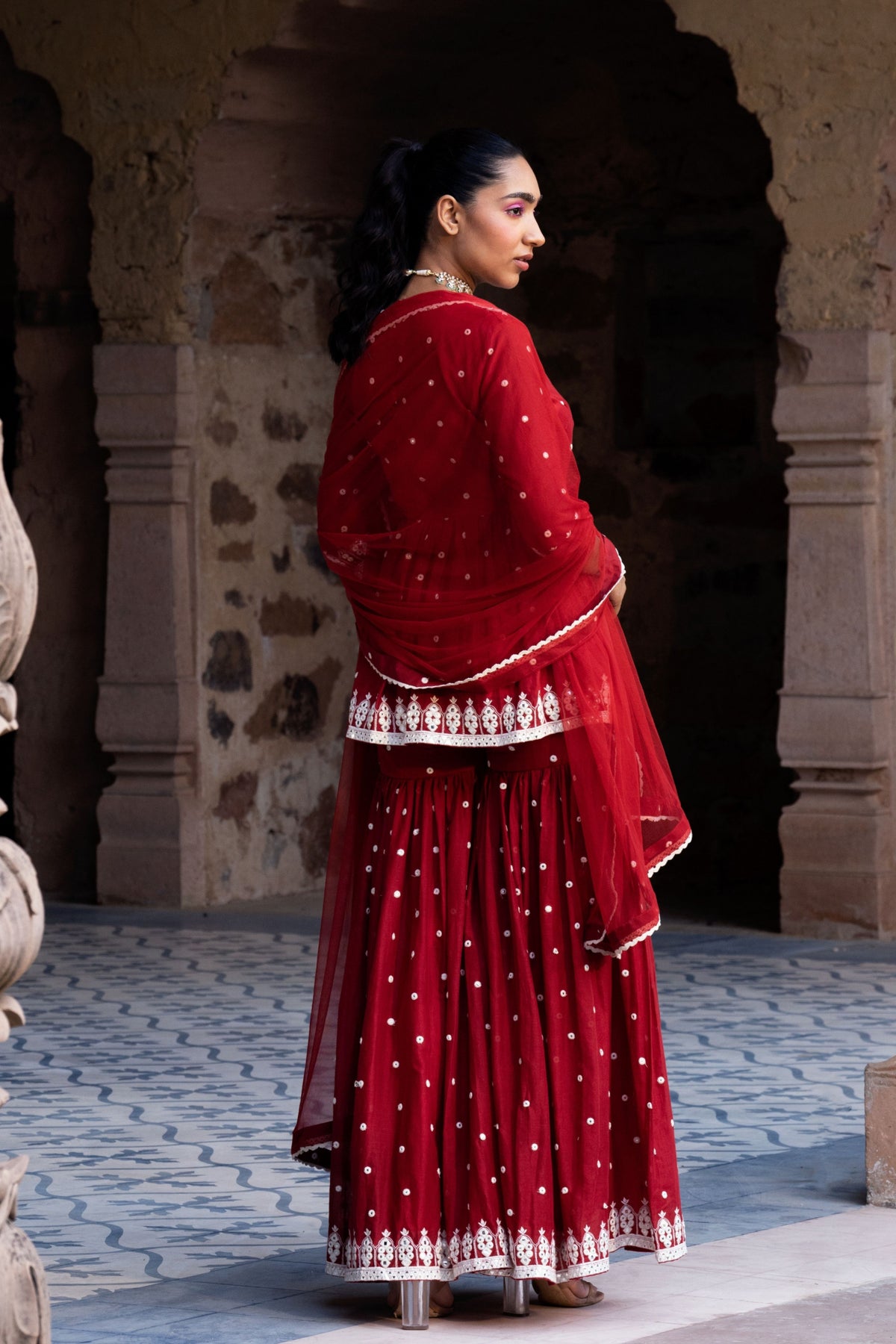 Red Triangle Sharara Set