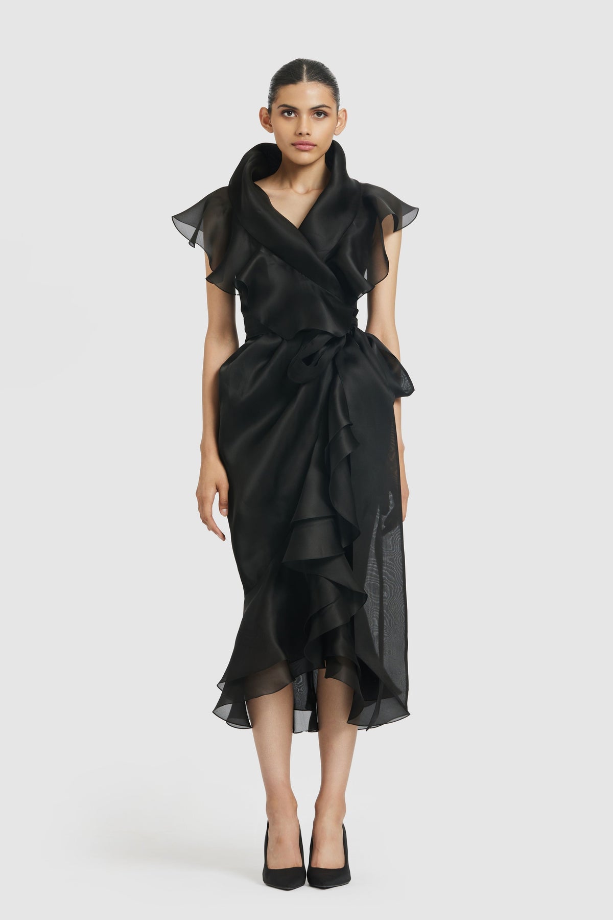 Black Shawl Collar Wrap Dress