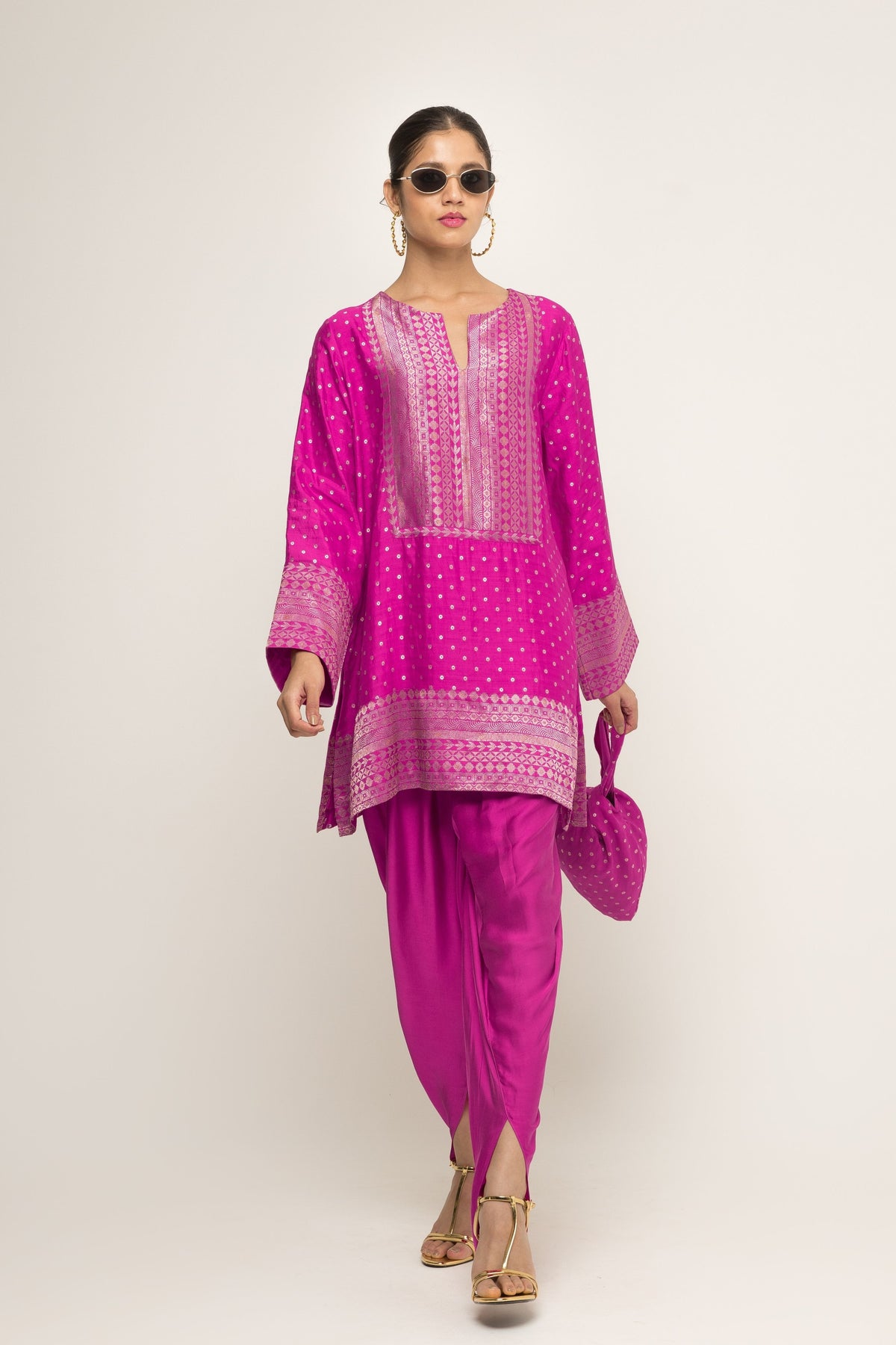 Tara Dotted Pink Tunic Set