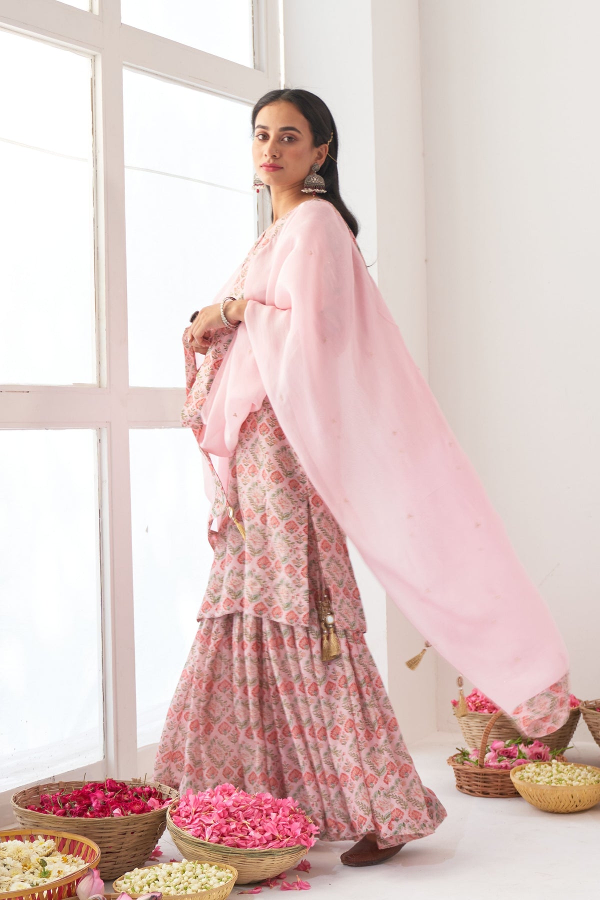 Powder Pink Peony Sharara Set