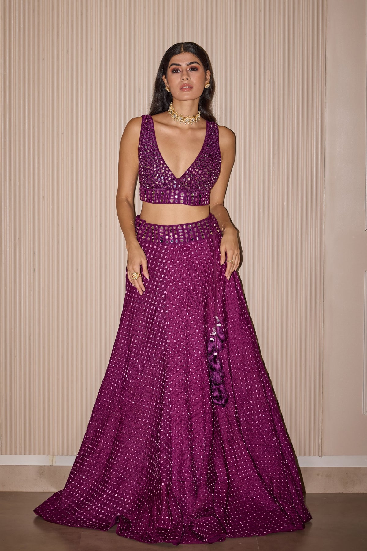 Maidana Bandhani Purple Lehenga Set