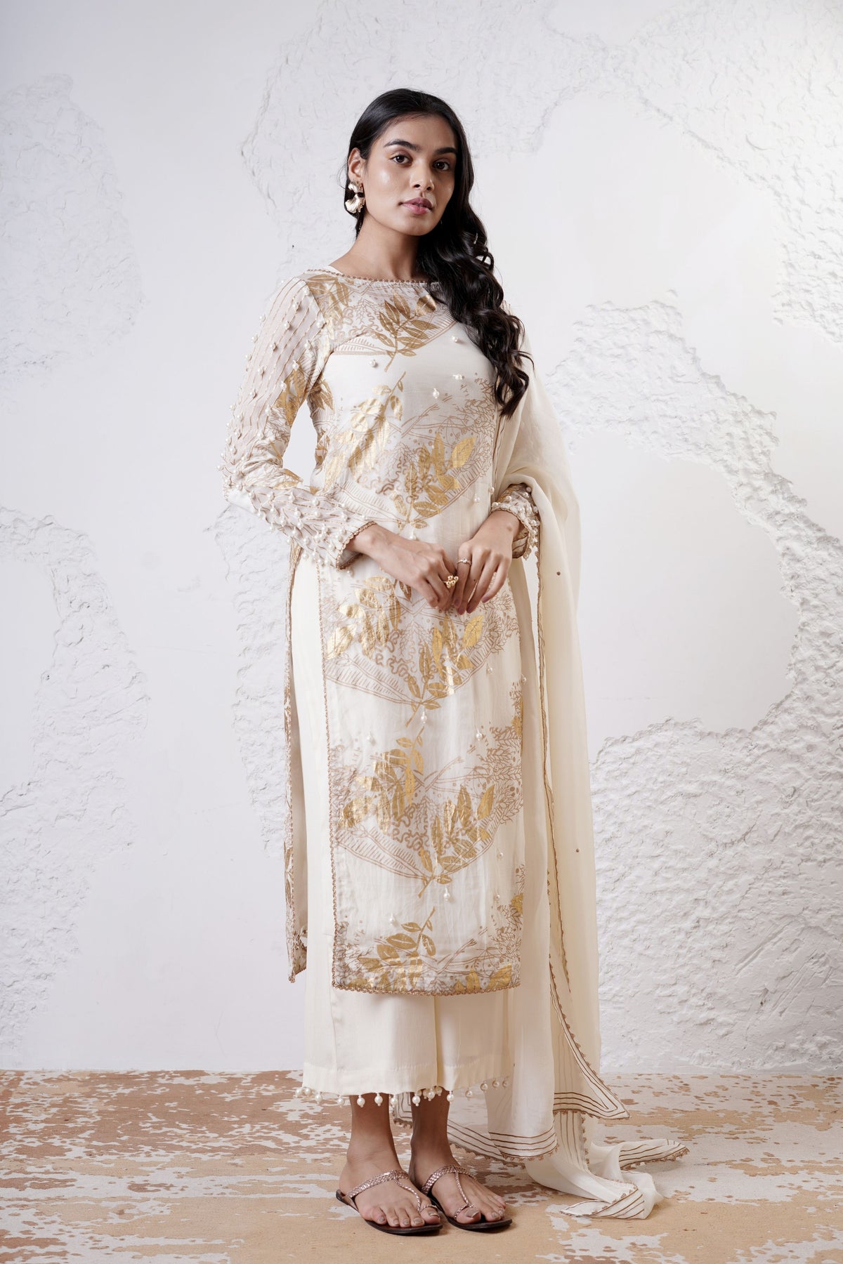 Ivory Foil Printed Kurta Set