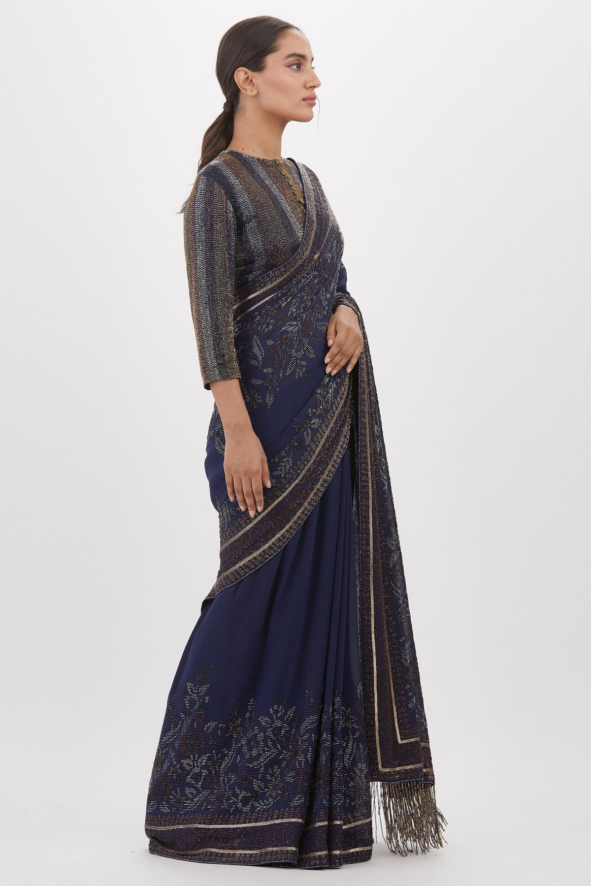 Navy Cutdana Saree Set