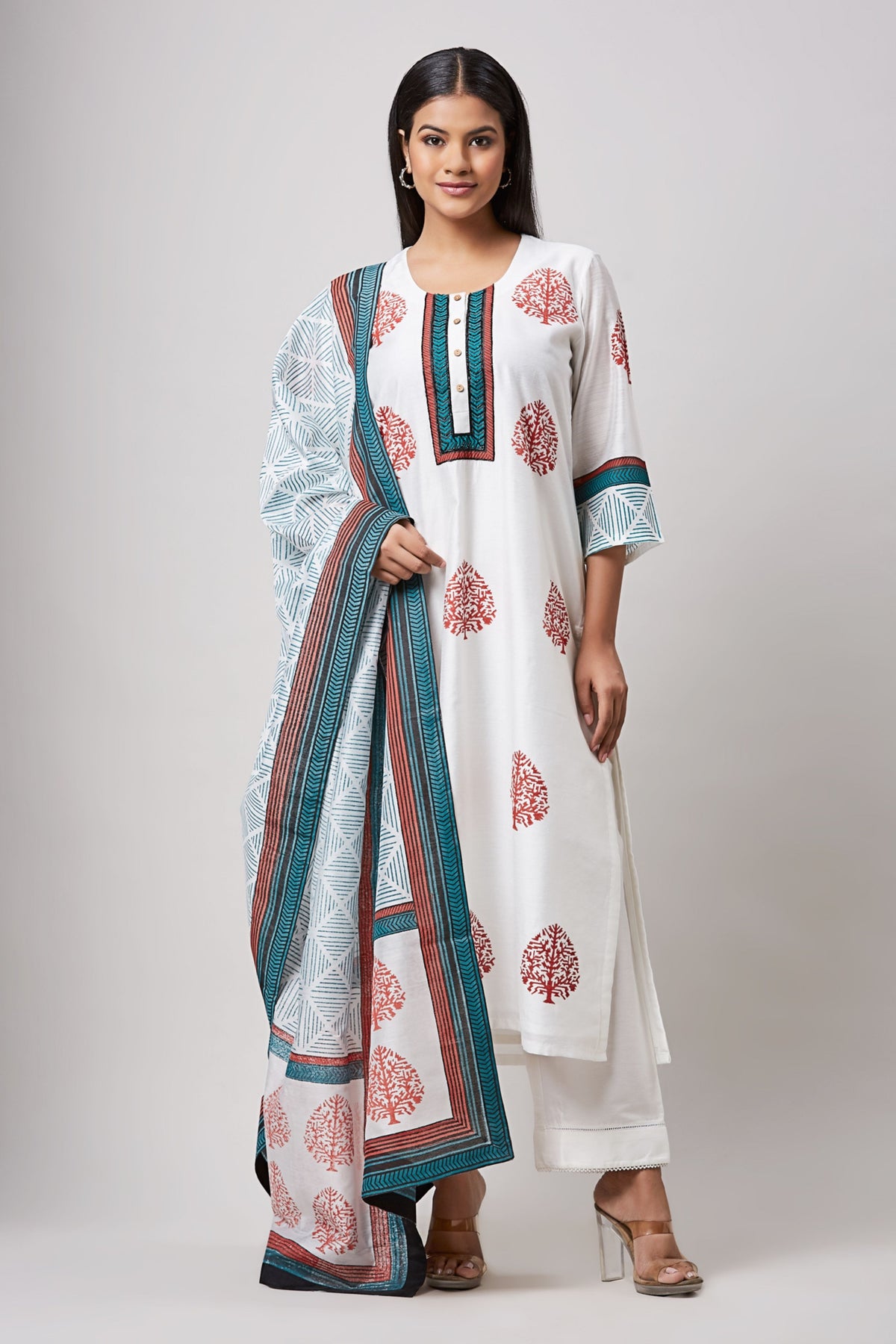 Rust &amp; Indigo Kurta Set