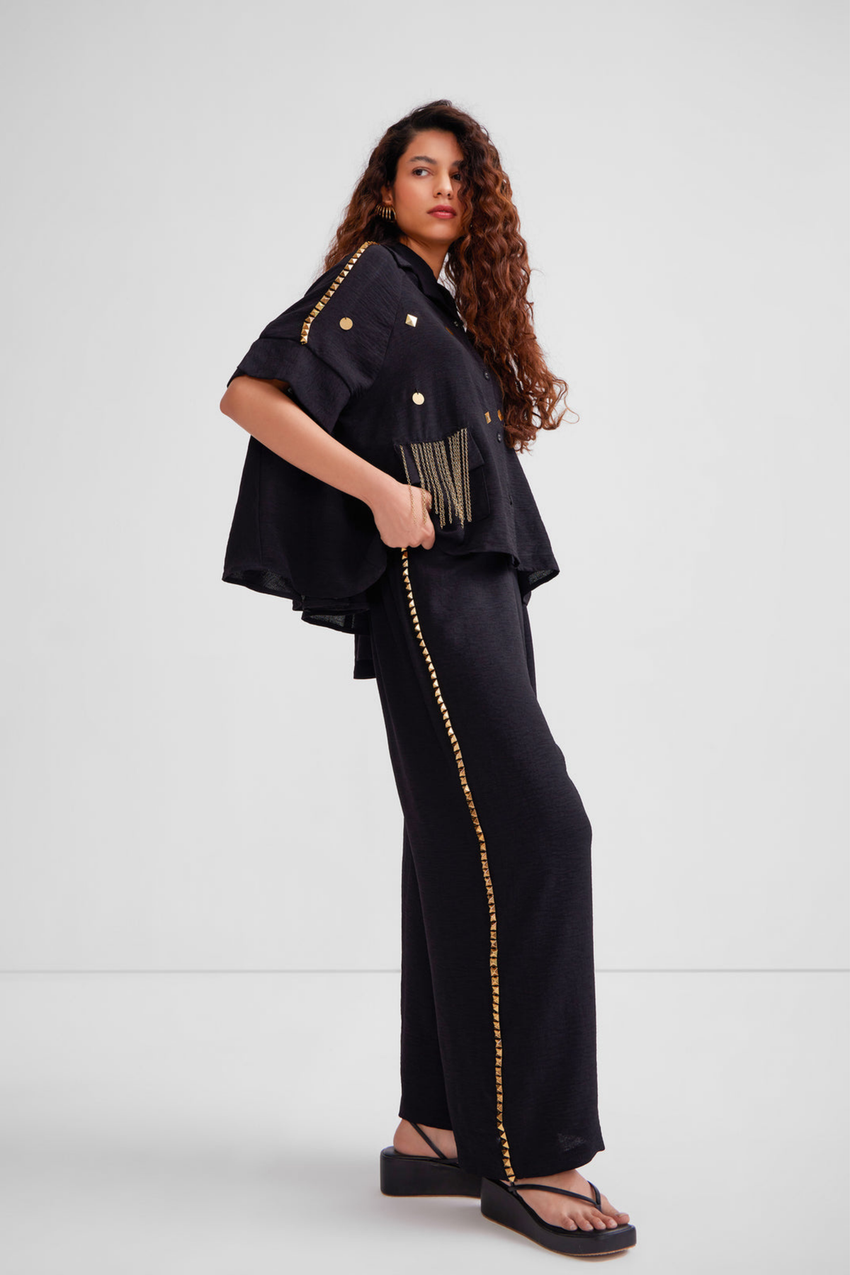 Flared Long Pocket Shirt Set