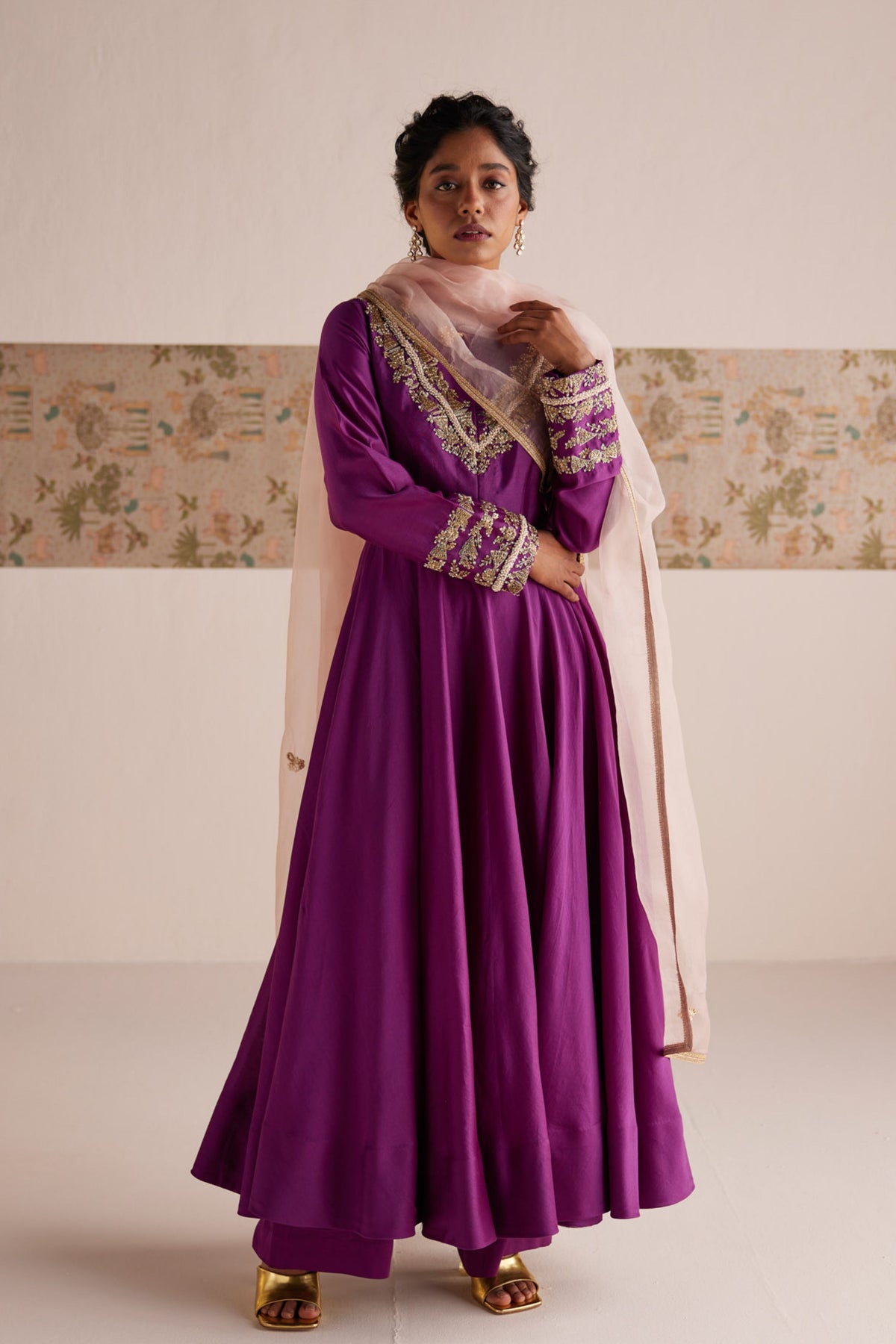 Purple Anarkali With Pants