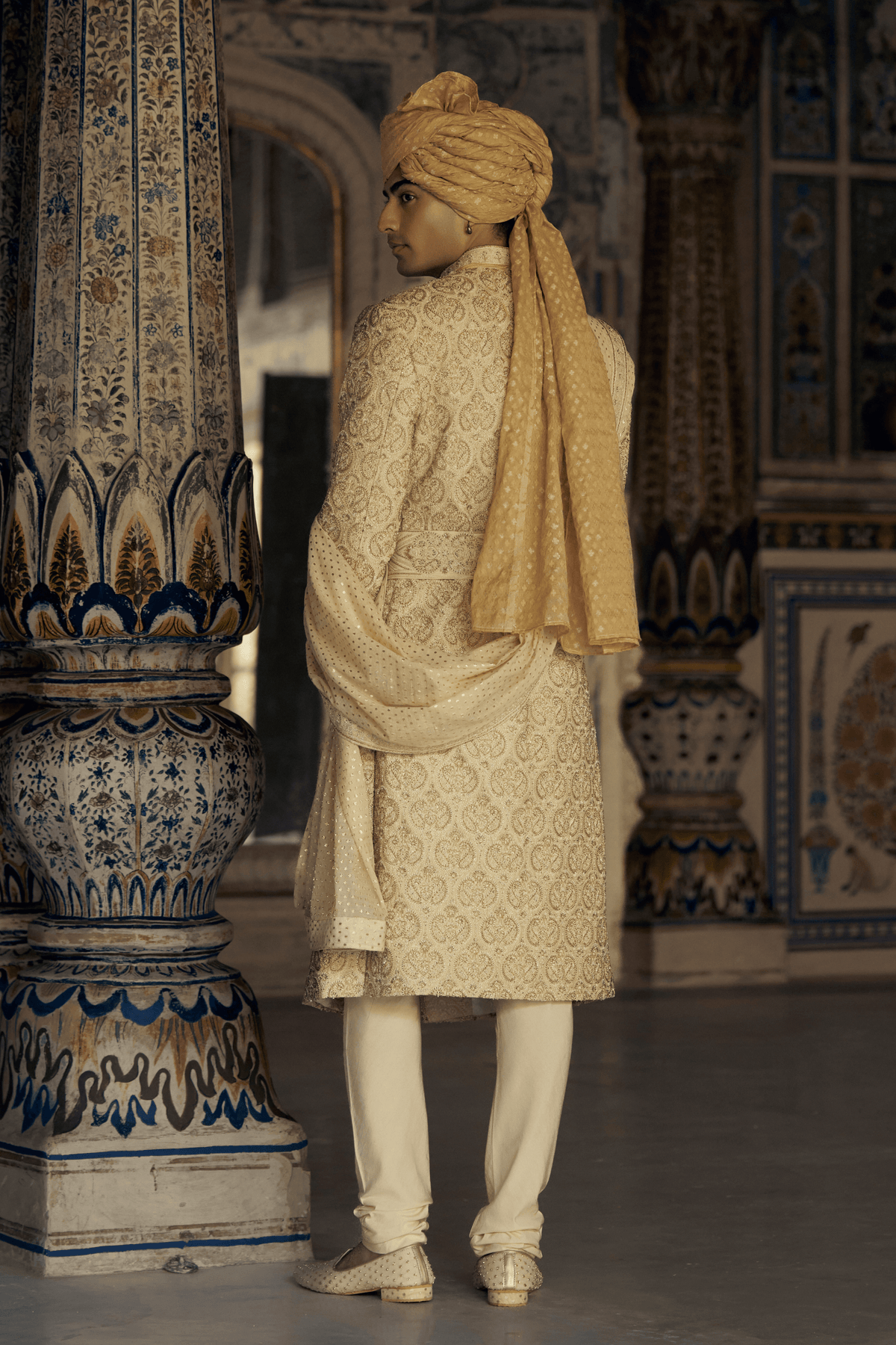 Gold Raw Silk Sherwani Set