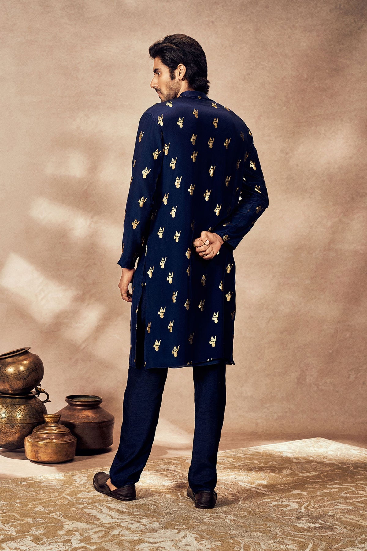 Blue Ganesha Foil Kurta Set