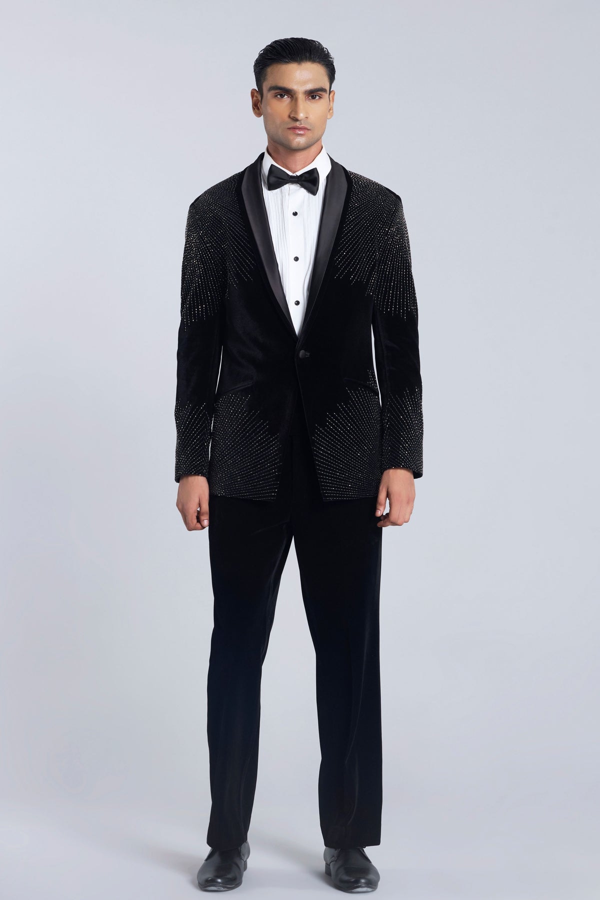 Pearl Placement Embroidered Tuxedo Set