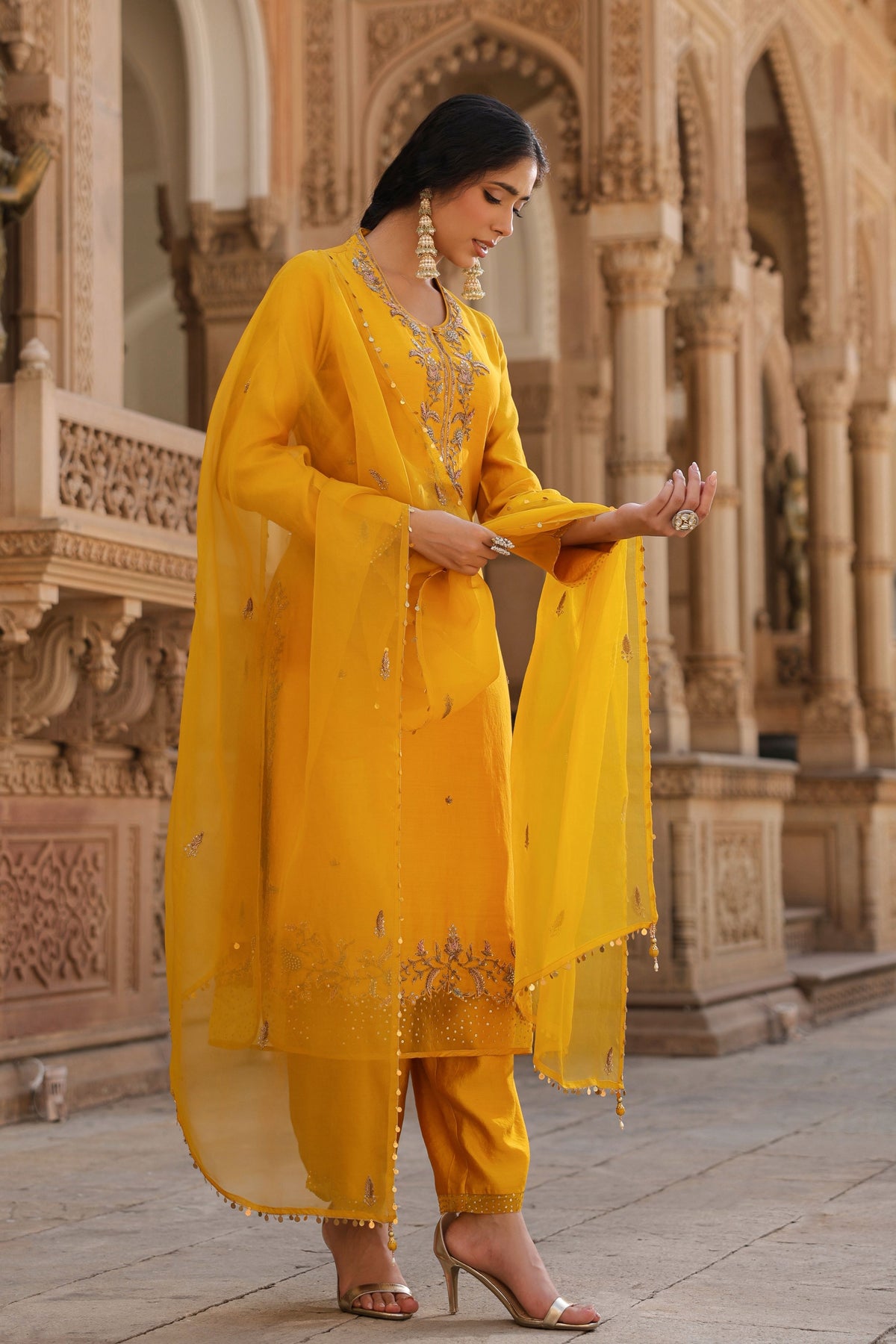 Heavy Long Yellow Kurta Set