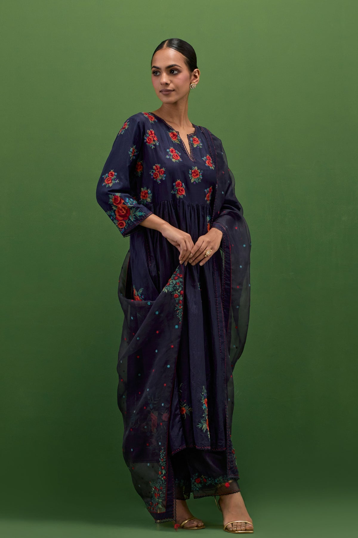 Midnight Blue Floral Kurta Set