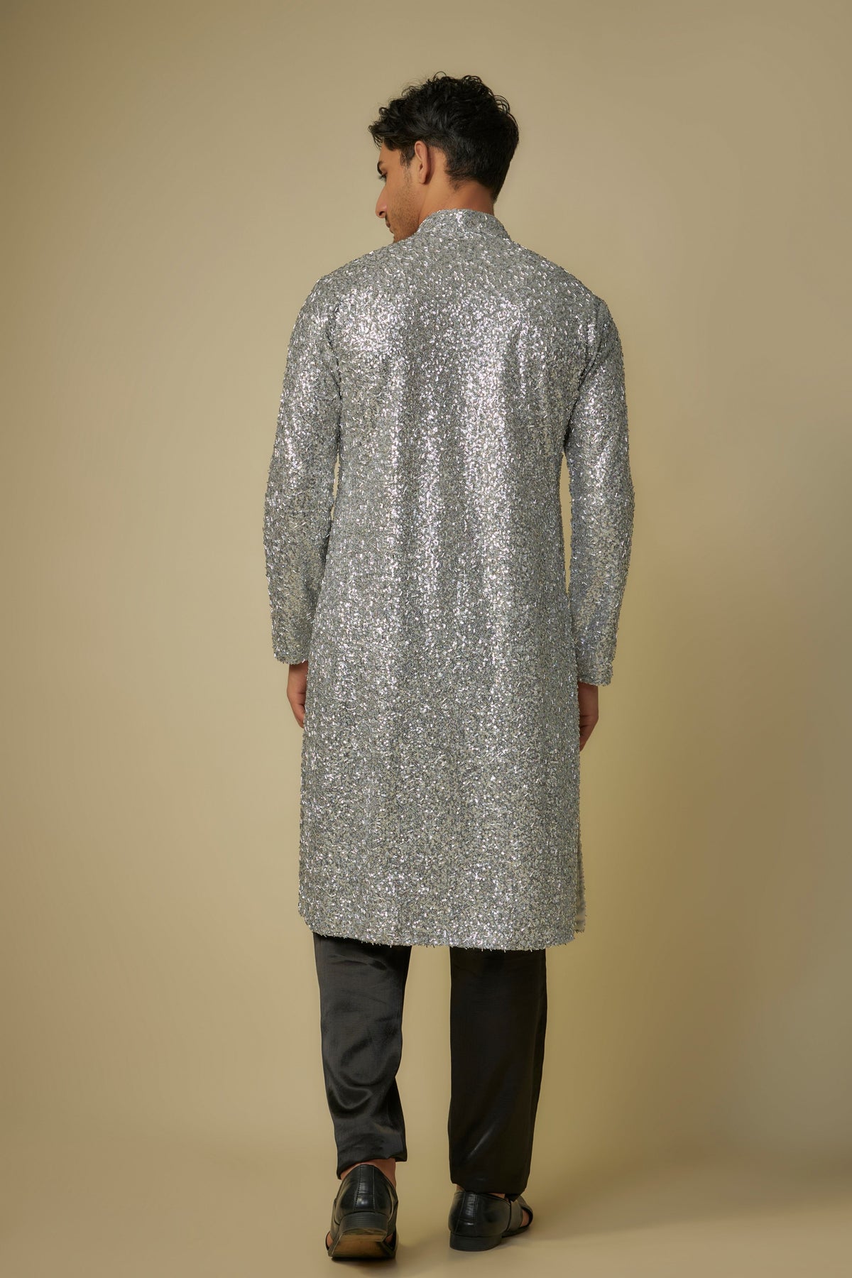 Silver Embroidered Kurta With Pants