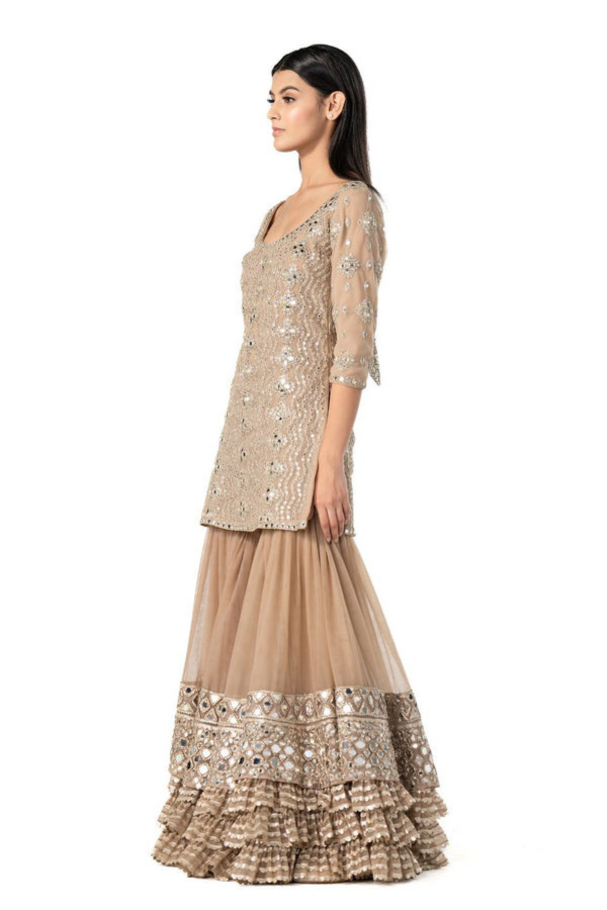 Mirror Embelished Layered Sharara Set