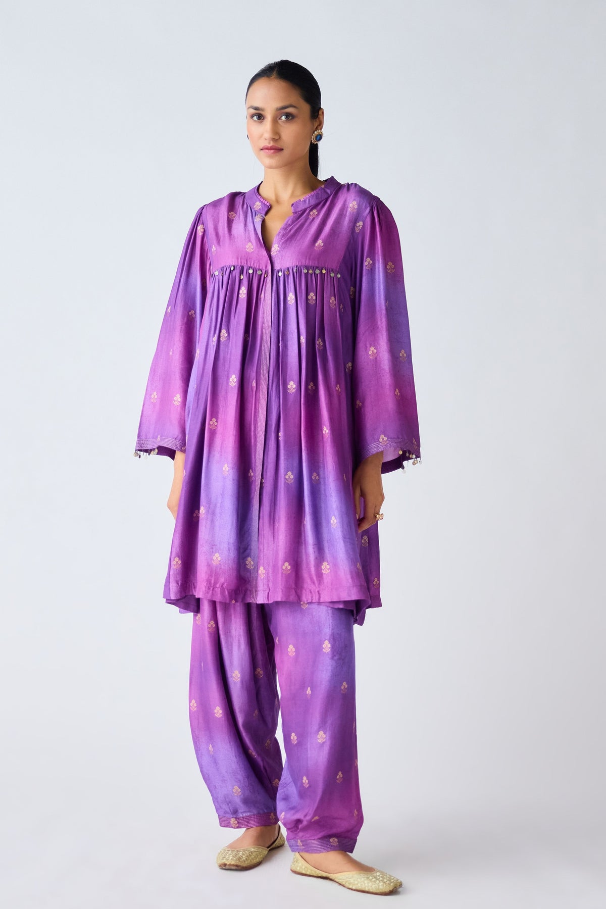 Purple Banarasi Silk Tunic Set