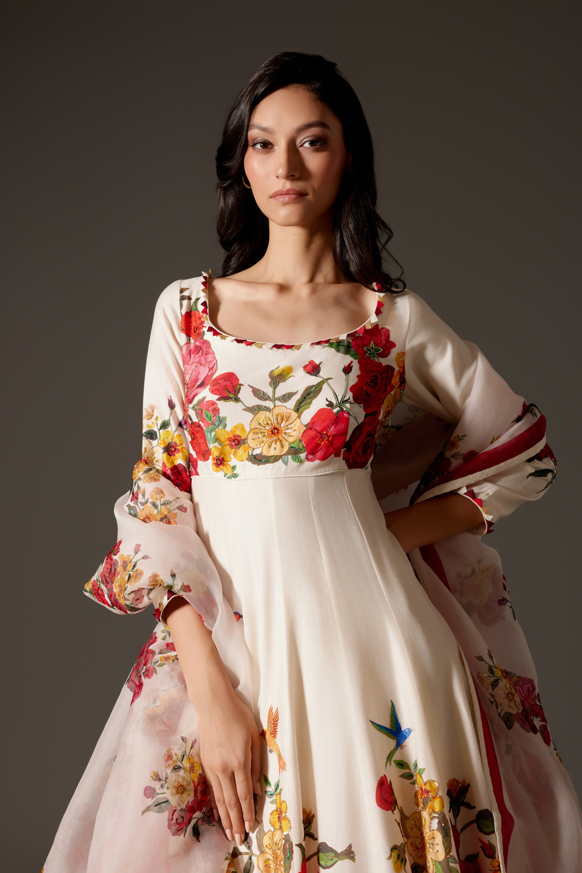 Ivory Printed Anarkali Set