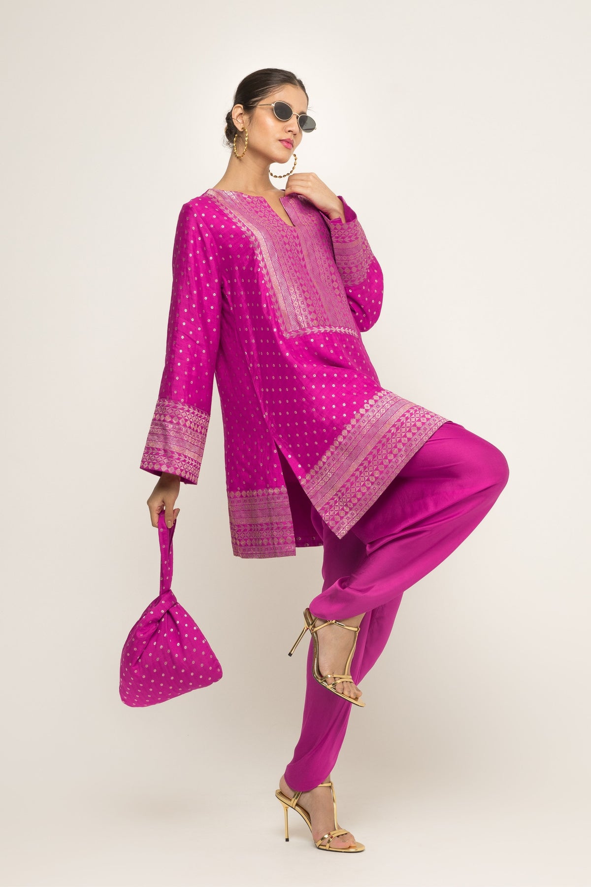 Tara Dotted Pink Tunic Set