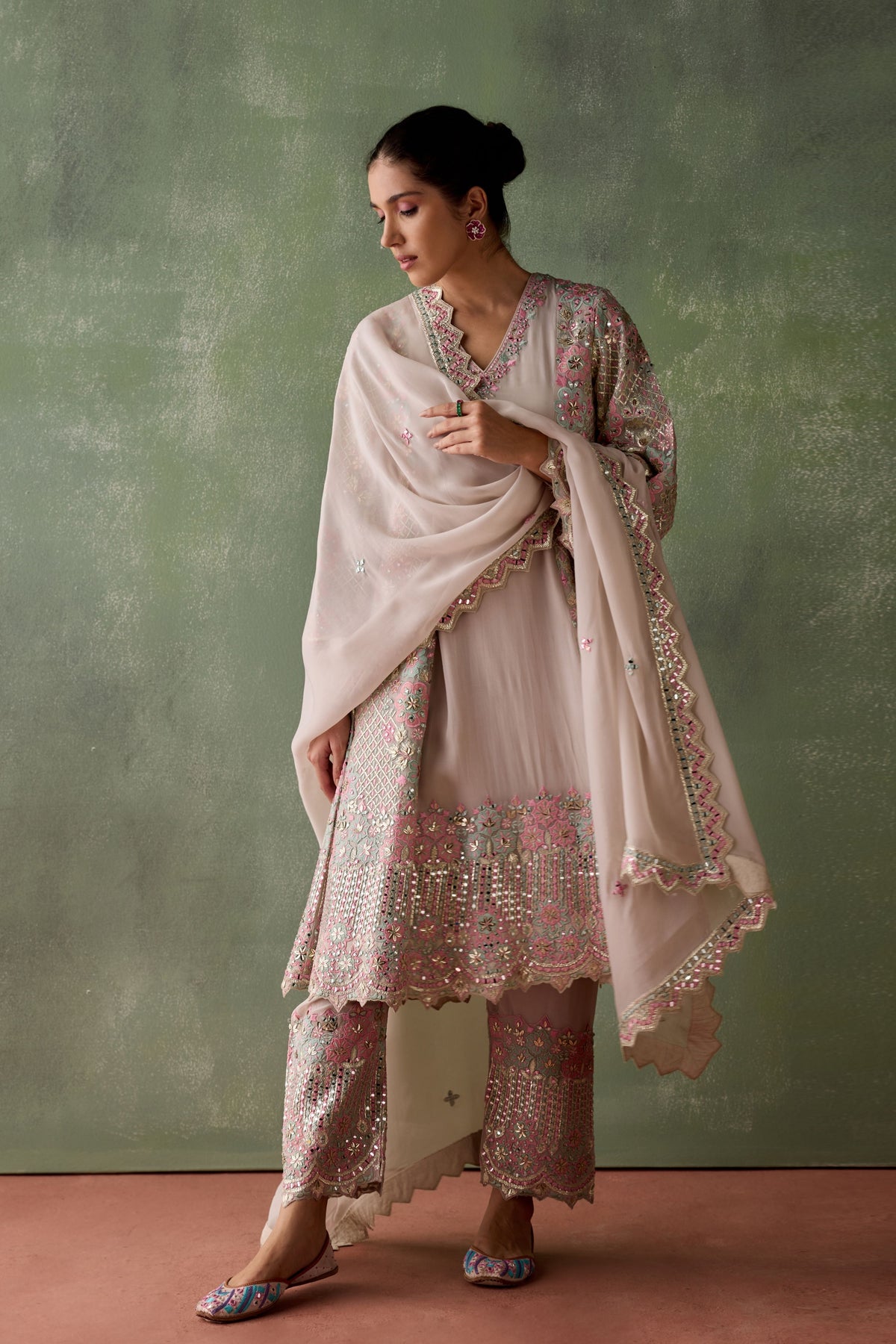 Grey Floral Kurta Set