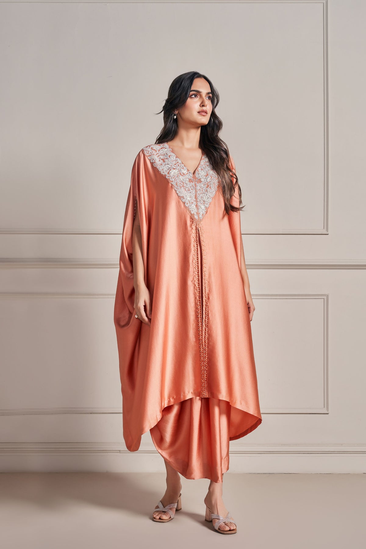 Orange Kaftan Embellished Set