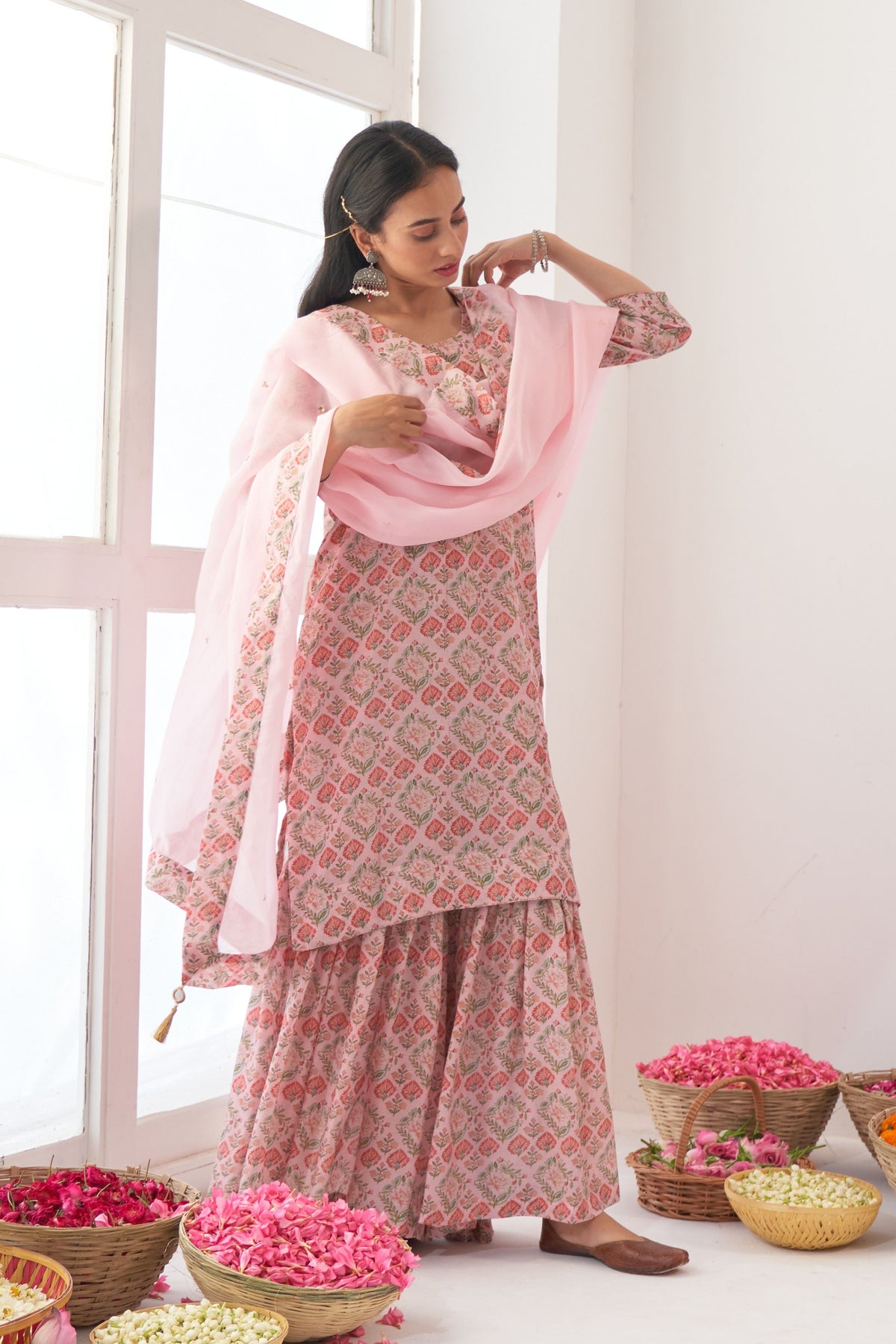 Powder Pink Peony Sharara Set