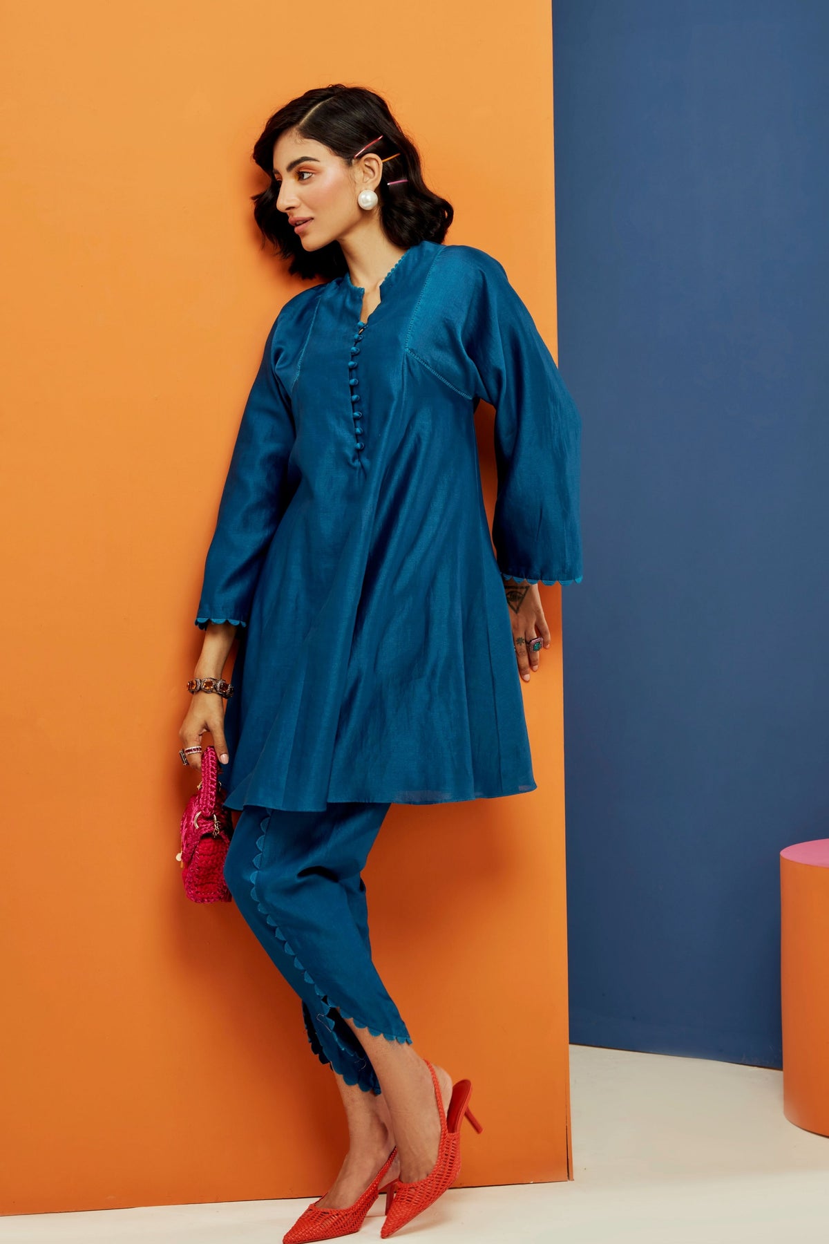 Royal Blue Short Kurta Set