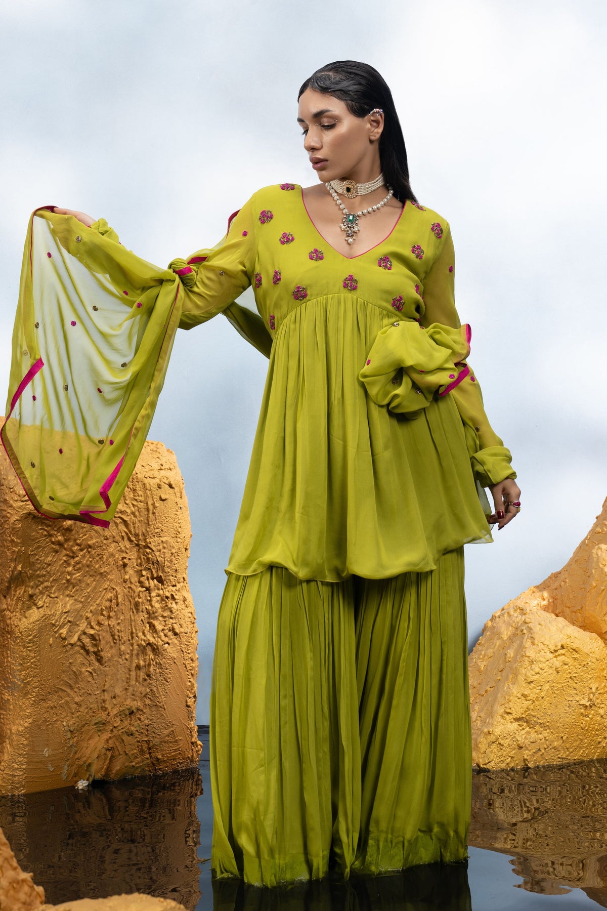 Lime Green Sharara Set